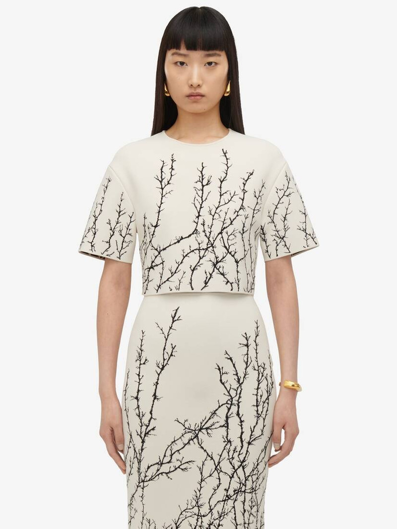 Women's Thorn Branches Crop Top in Ivory/black 1