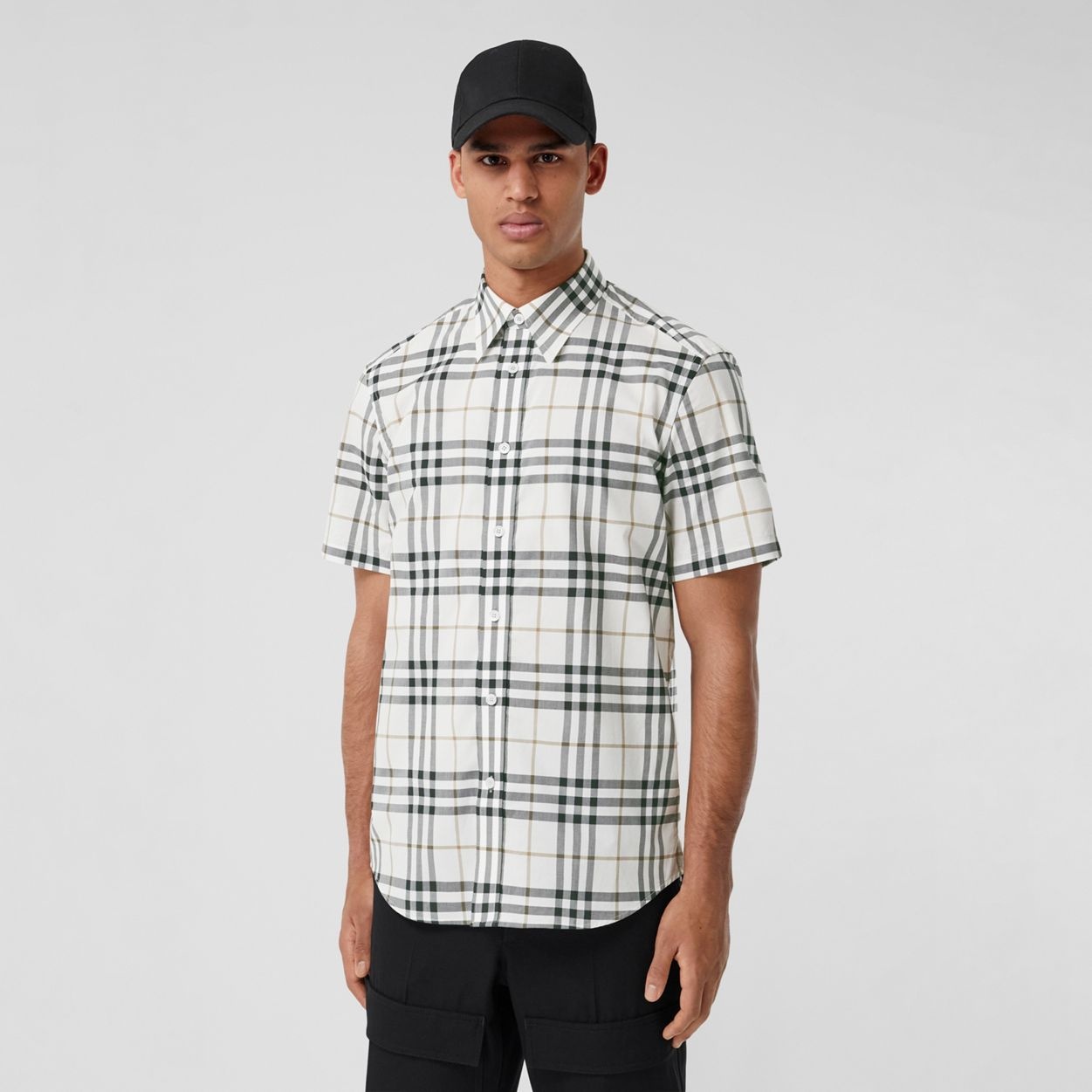 Short-sleeve Check Cotton Poplin Shirt - 5