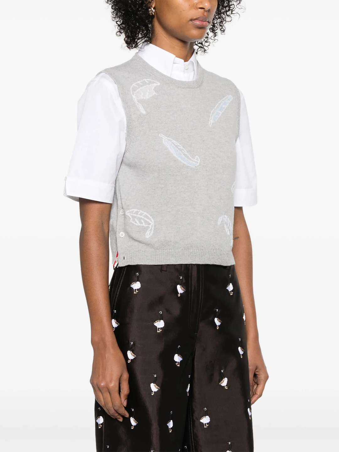 Feather Intarsia Cashmere Cropped Shell Top Women - 3
