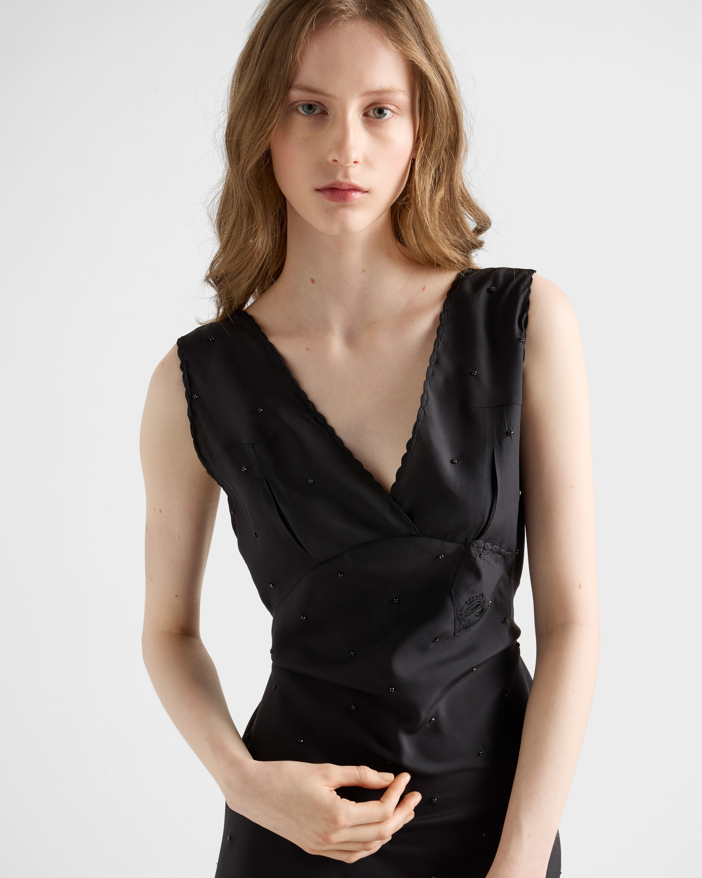 Embroidered vintage-effect habutai silk dress - 3