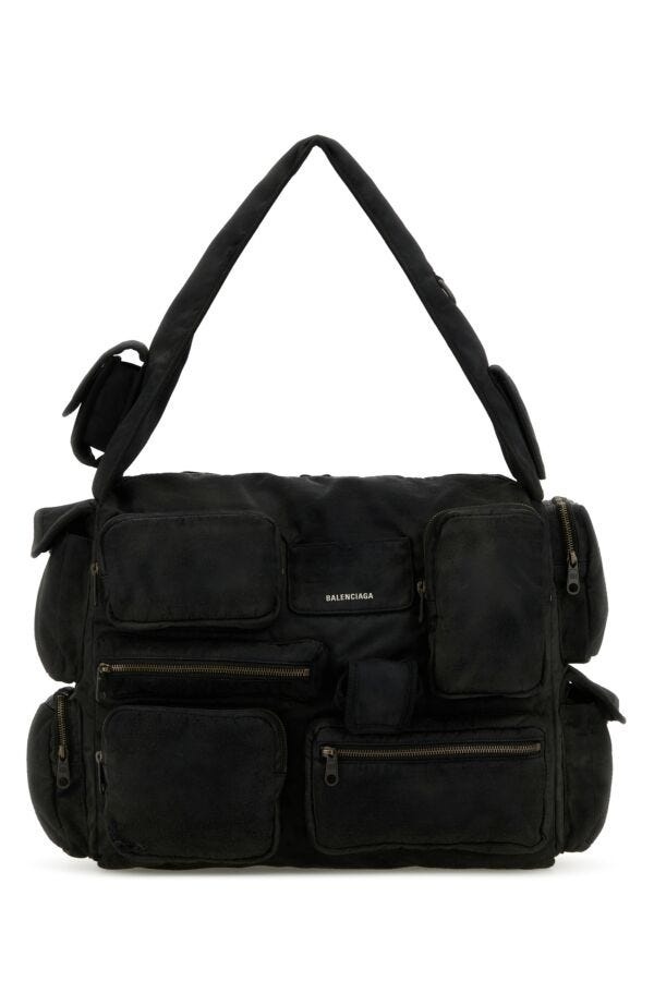 Charcoal canvas shoulder bag - 1