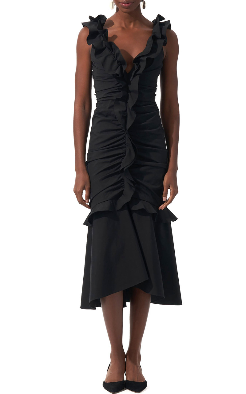 Ruffled Cotton-Blend Midi Dress black 6
