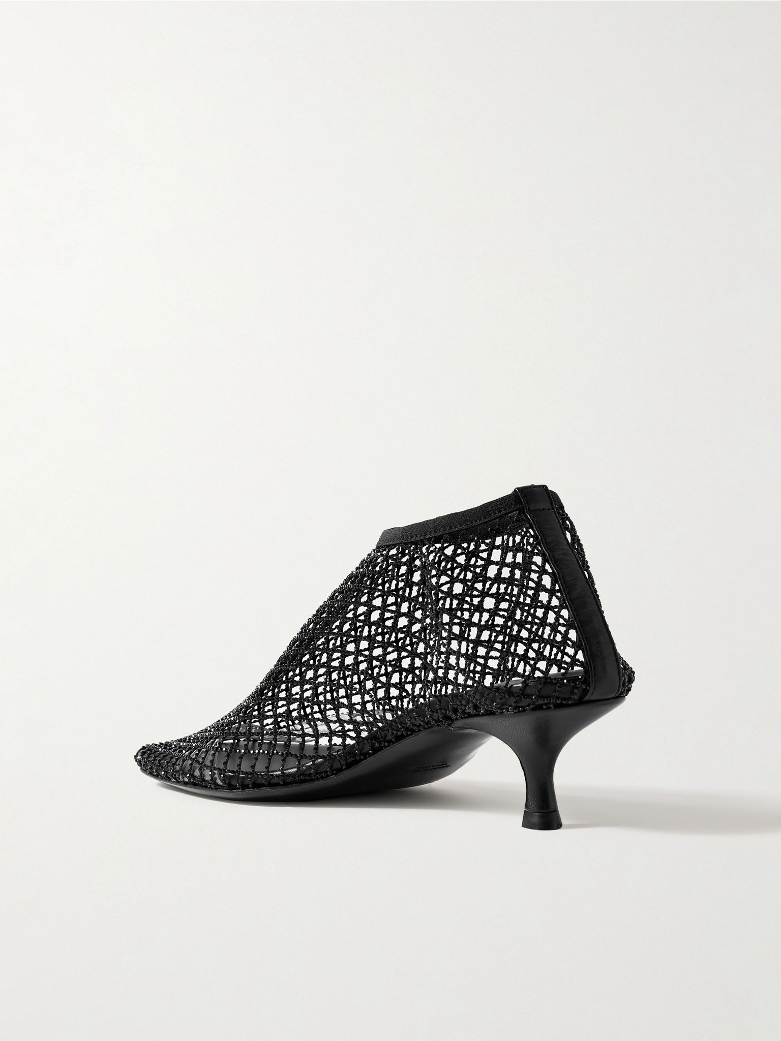Minette leather-trimmed crystal-embellished mesh pumps Charcoal - 3