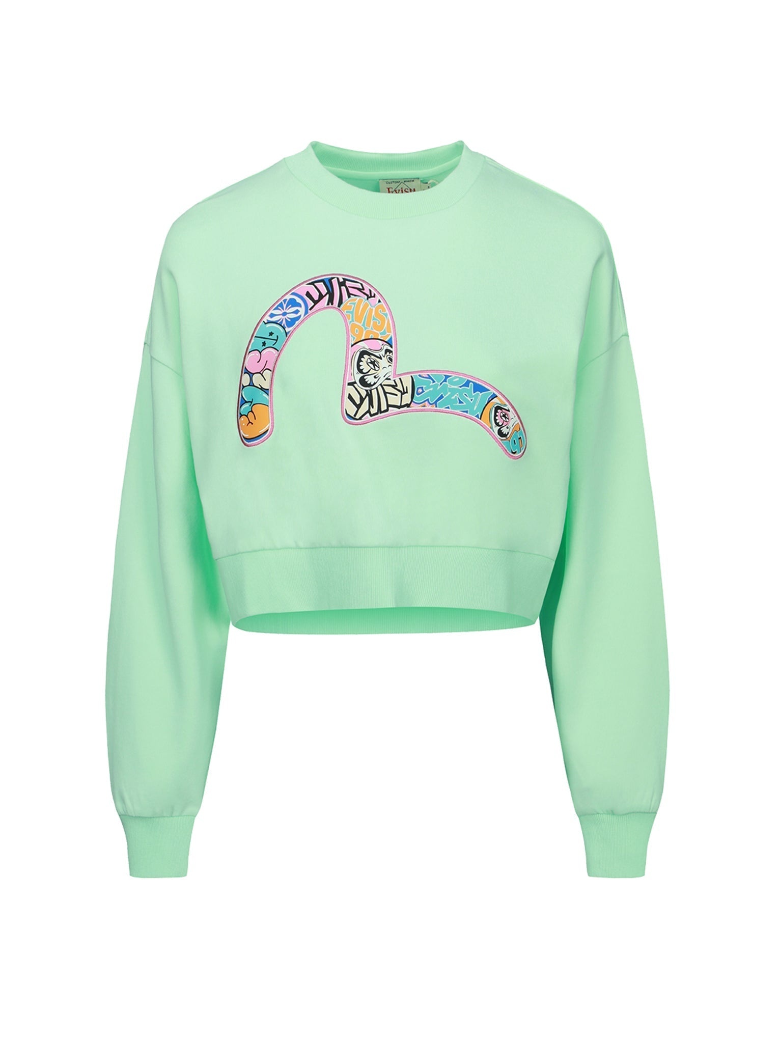 Graffiti Daruma-pattern Seagull Print Cropped Sweatshirt - 10