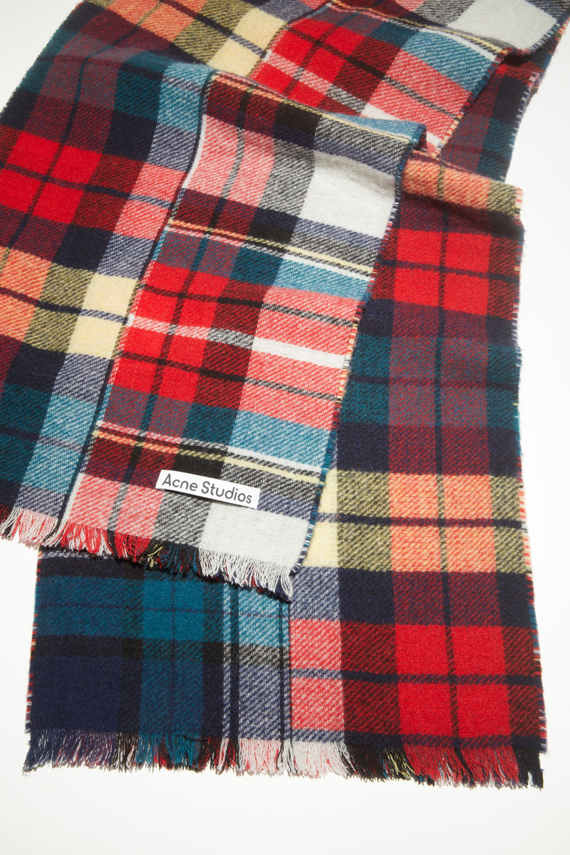 Mixed check wool scarf - Red/blue/white 4