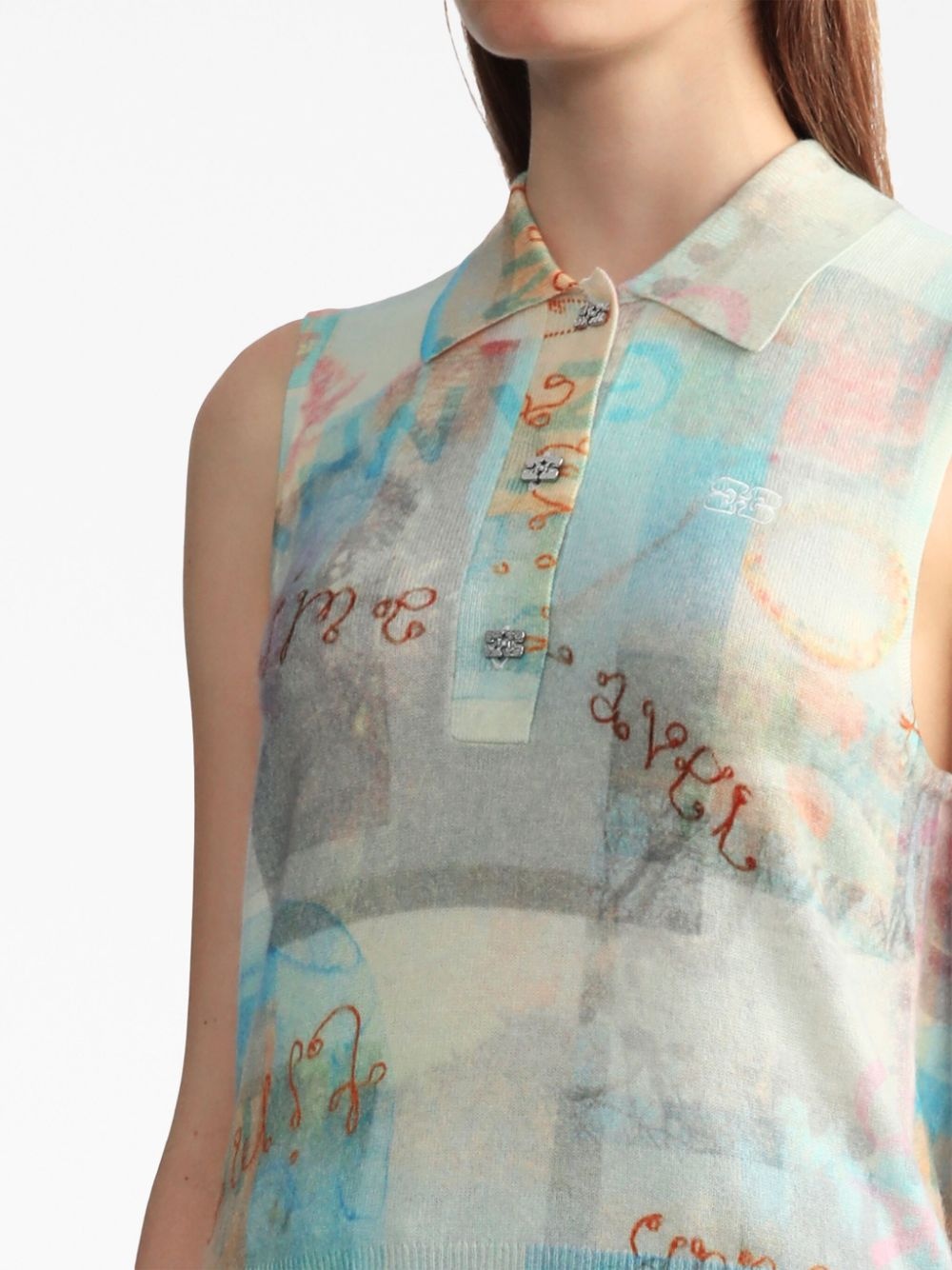 abstract-print fine-knit vest - 5