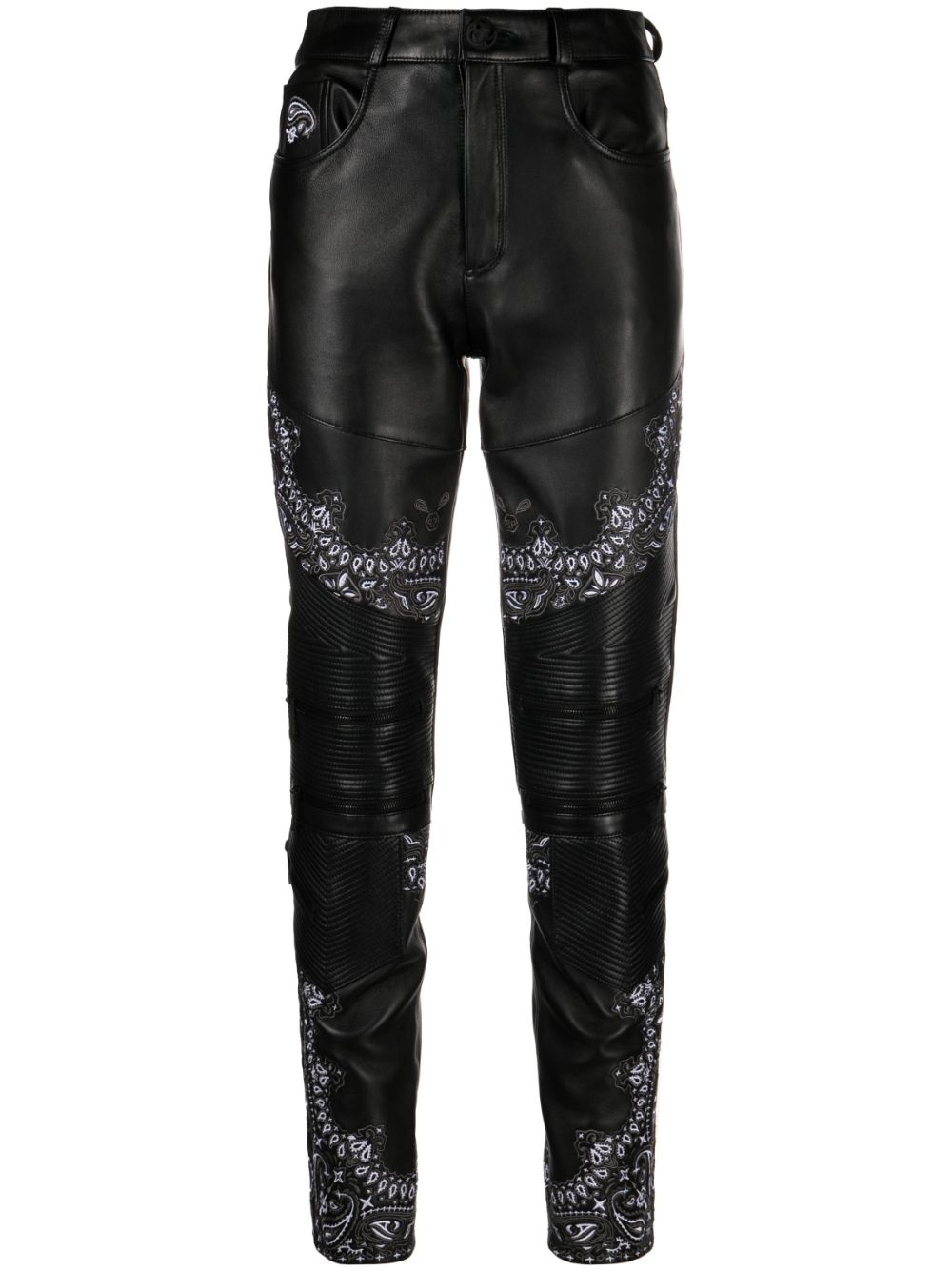 bandana-panelling skinny leather trousers - 1