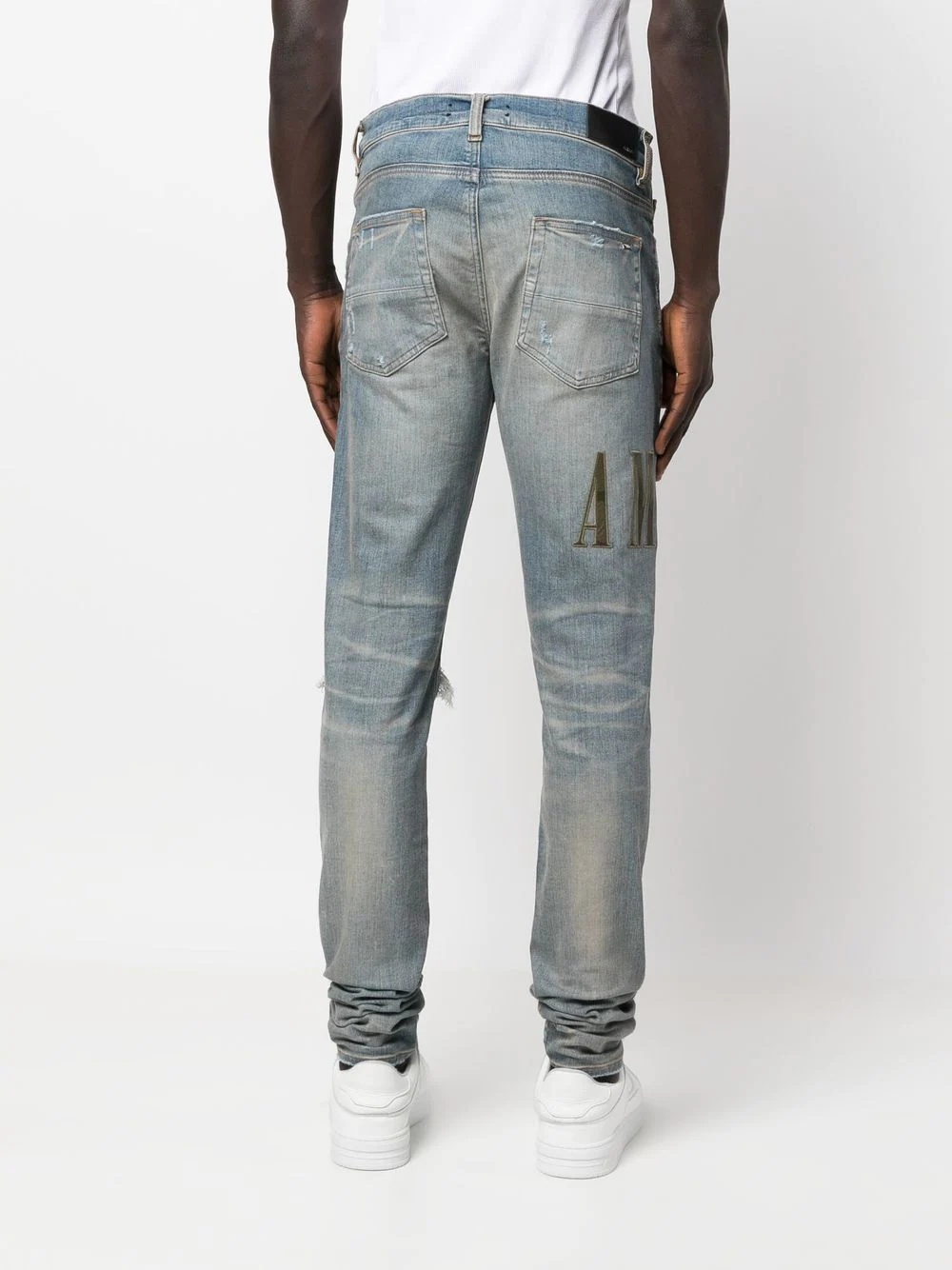 logo-print distressed skinny jeans - 4