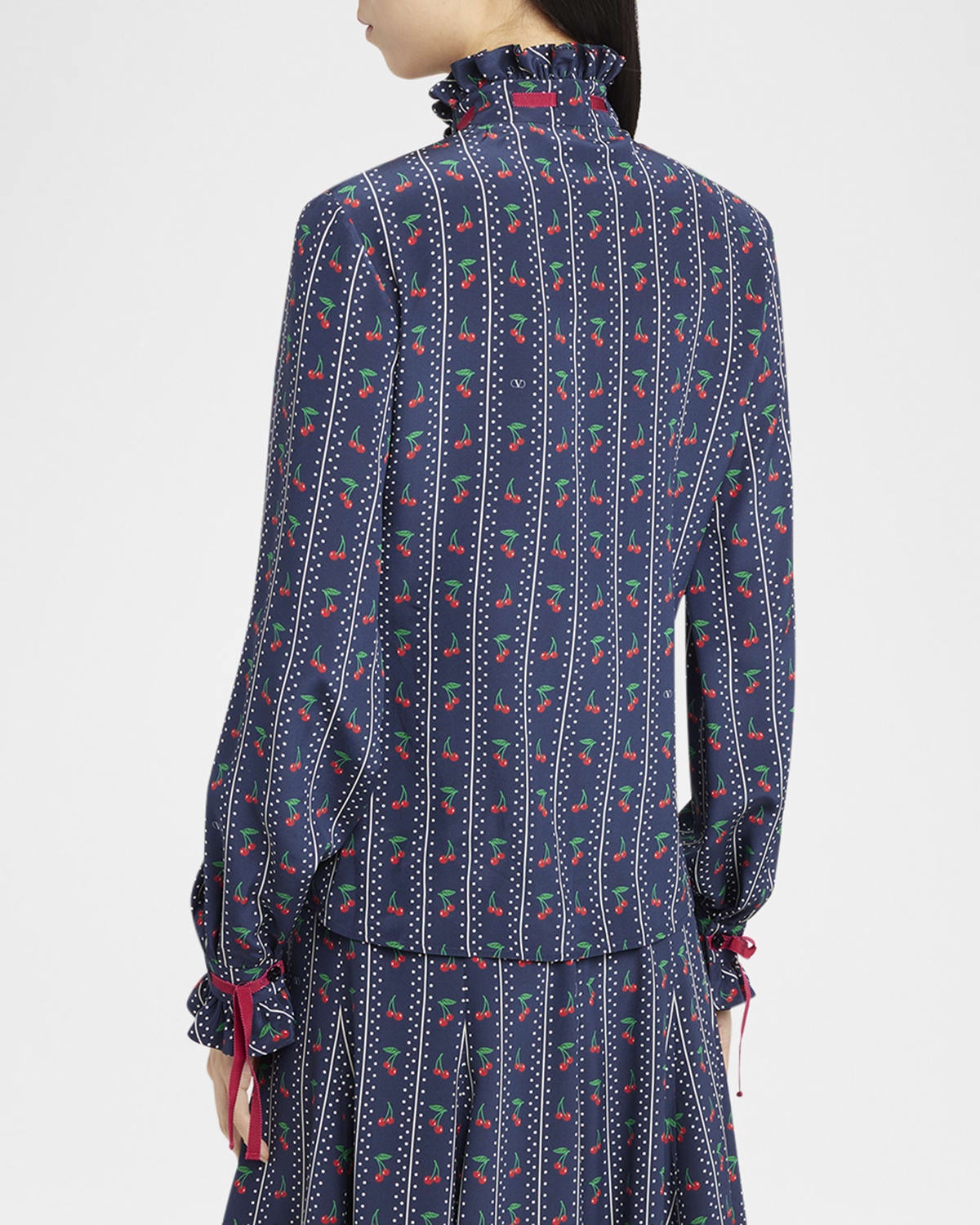 Cherry Polka-Dot Striped Crepe De Chine Shirt - 3