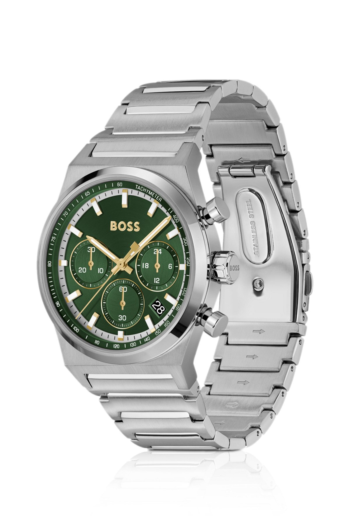 GREEN-DIAL CHRONOGRAPH WATCH IN SILVER-TONE STEEL - 2