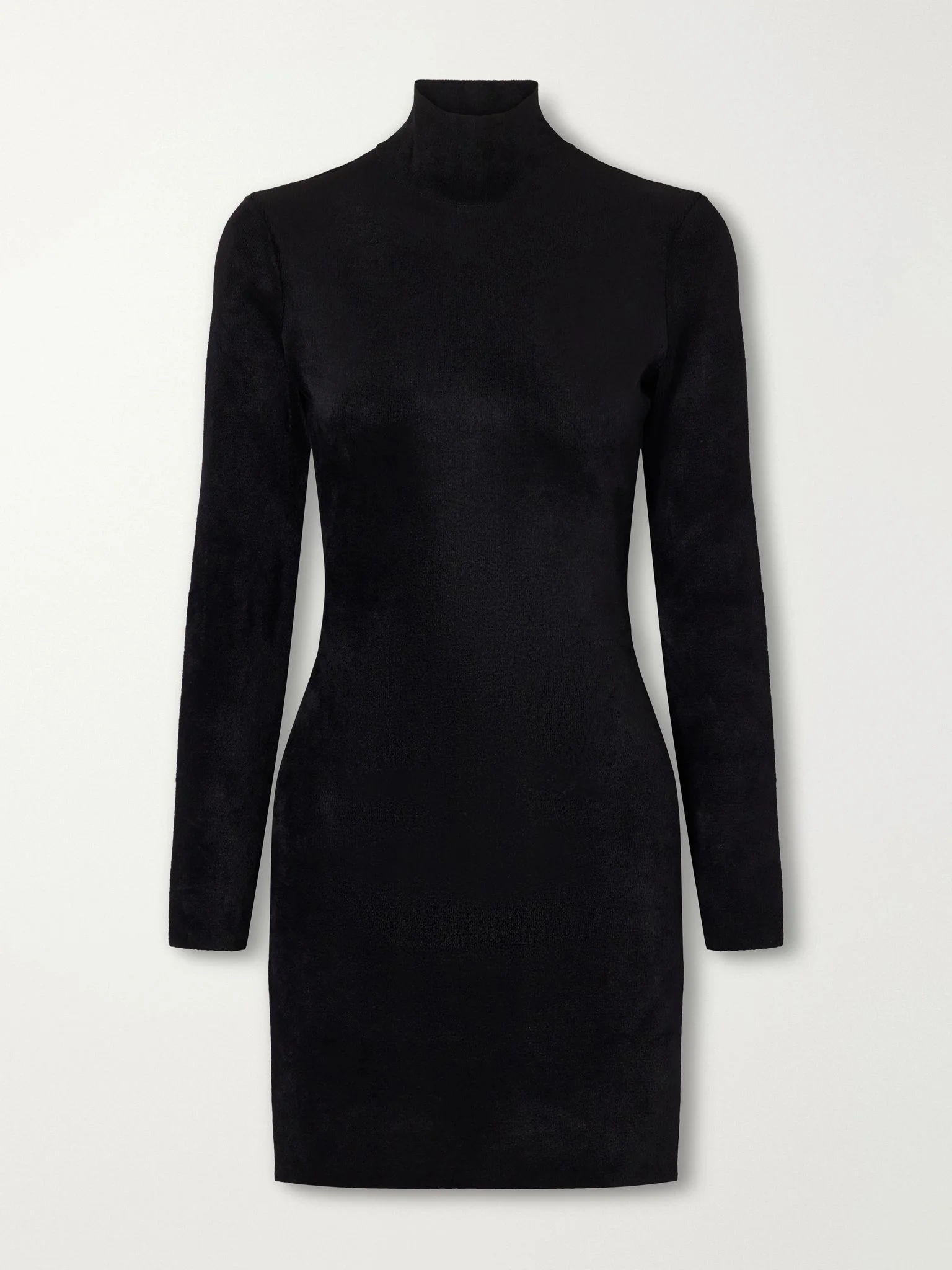 Velvet turtleneck mini dress Black - 1