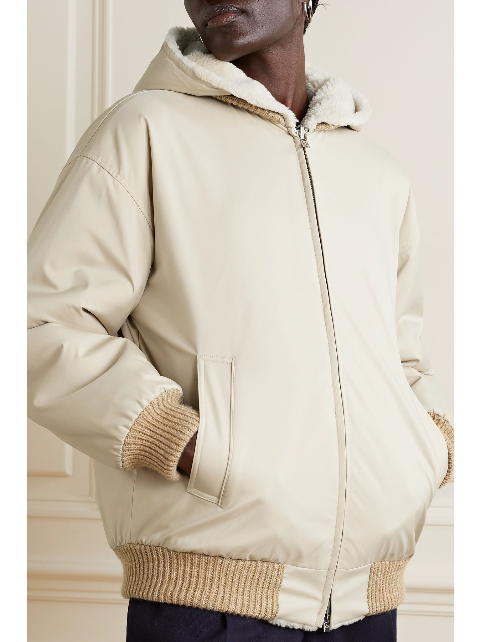 Carley reversible cashmere and silk-blend fleece and twill jacket Brown - 3