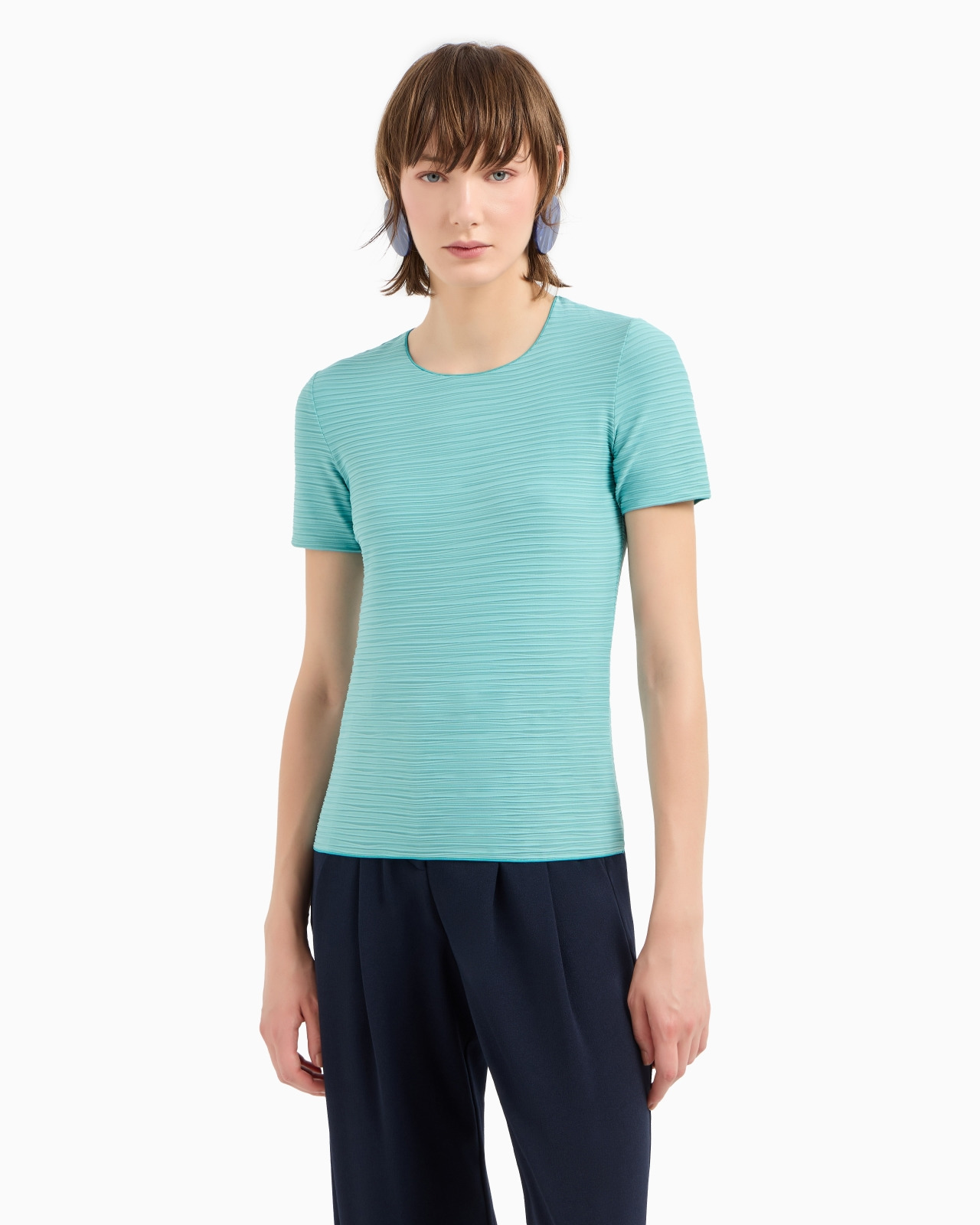 Short-sleeved jumper in stretch jacquard nylon jersey - 2