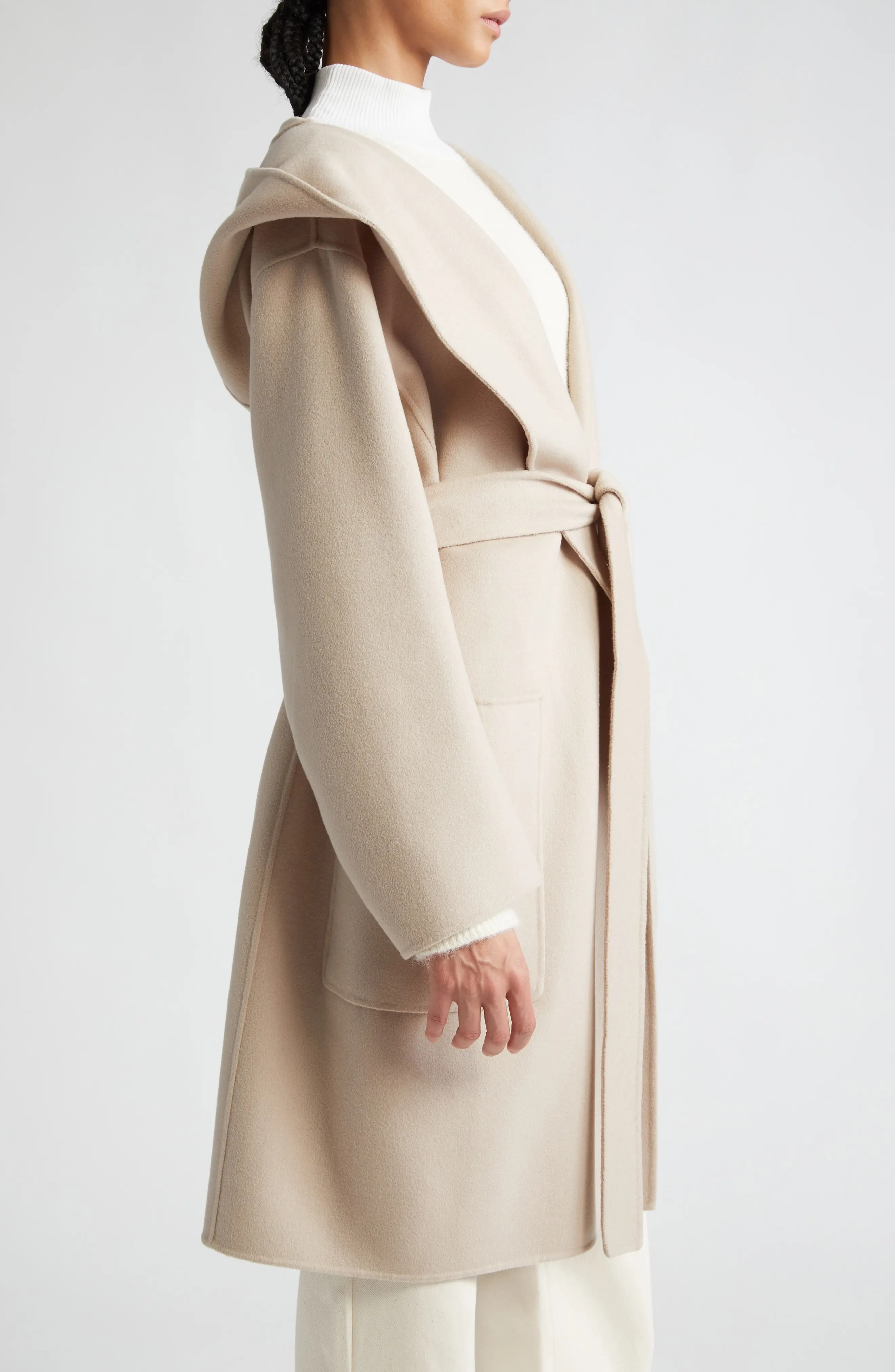 Priscilla Hooded Virgin Wool Wrap Coat - 4