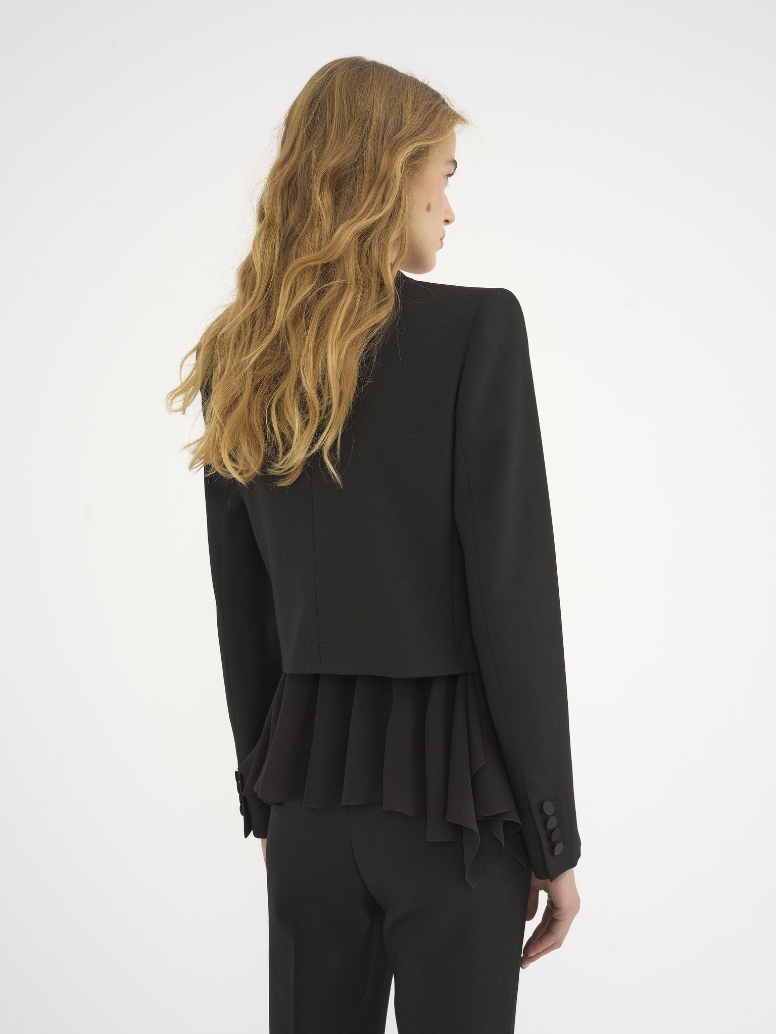 CROPPED TUXEDO JACKET IN WOOL GABARDINE - 5