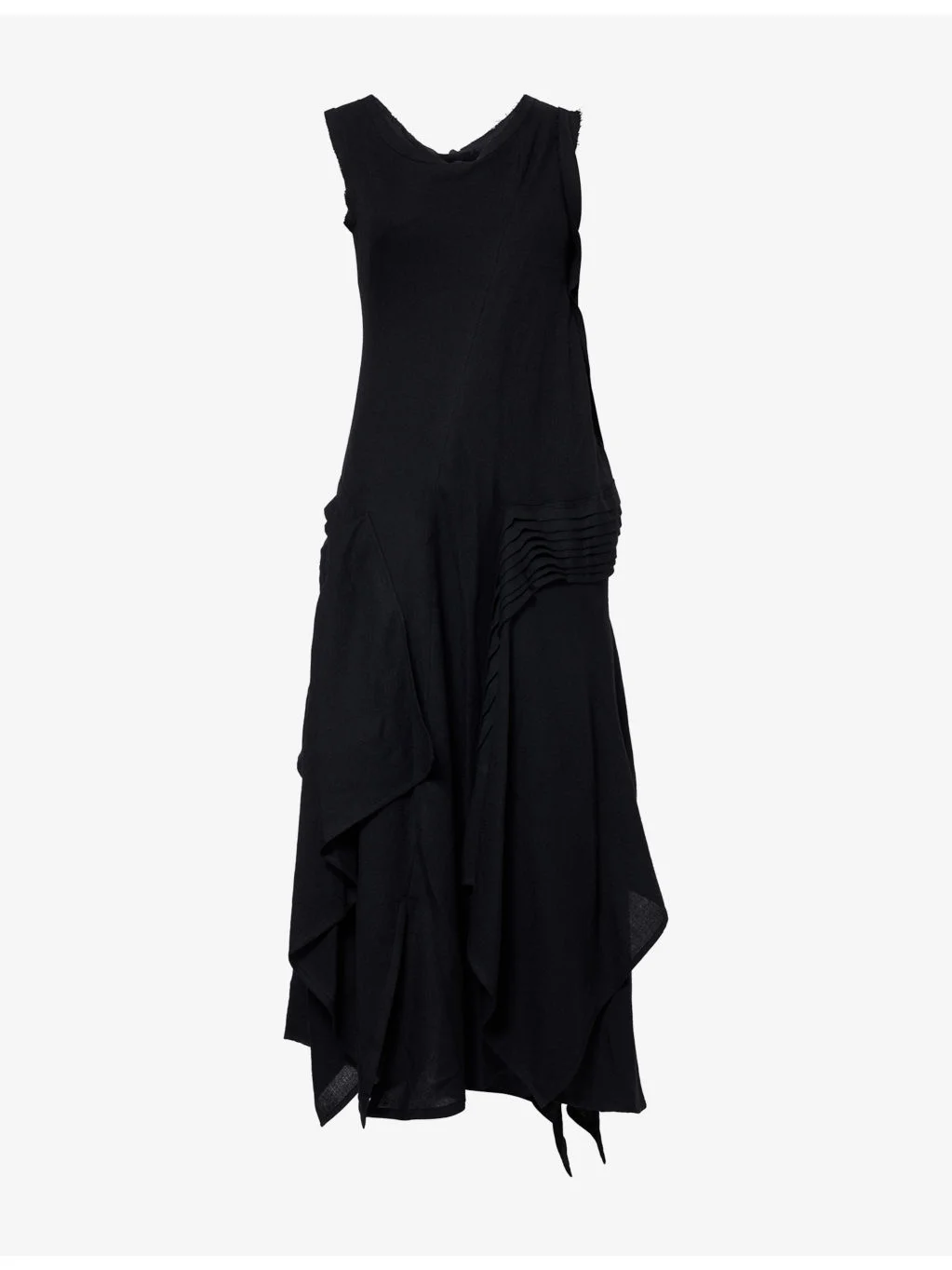 Asymmetric Pleated Wool Midi Dress - 1