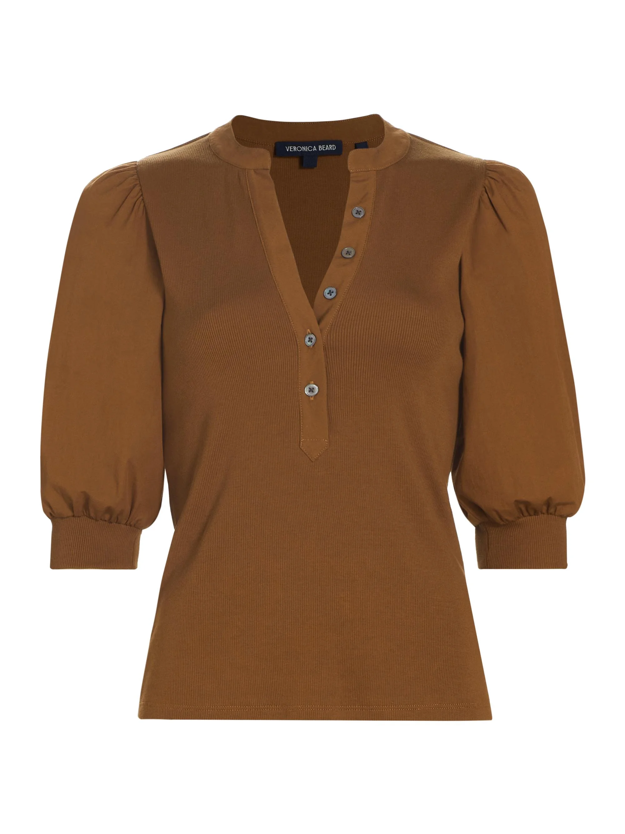 Women's Coralee Ribbed Puff-Sleeve Top - Ochre - 1