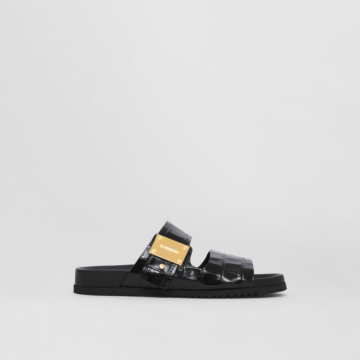 Logo Detail Embossed Leather Sandals - 6