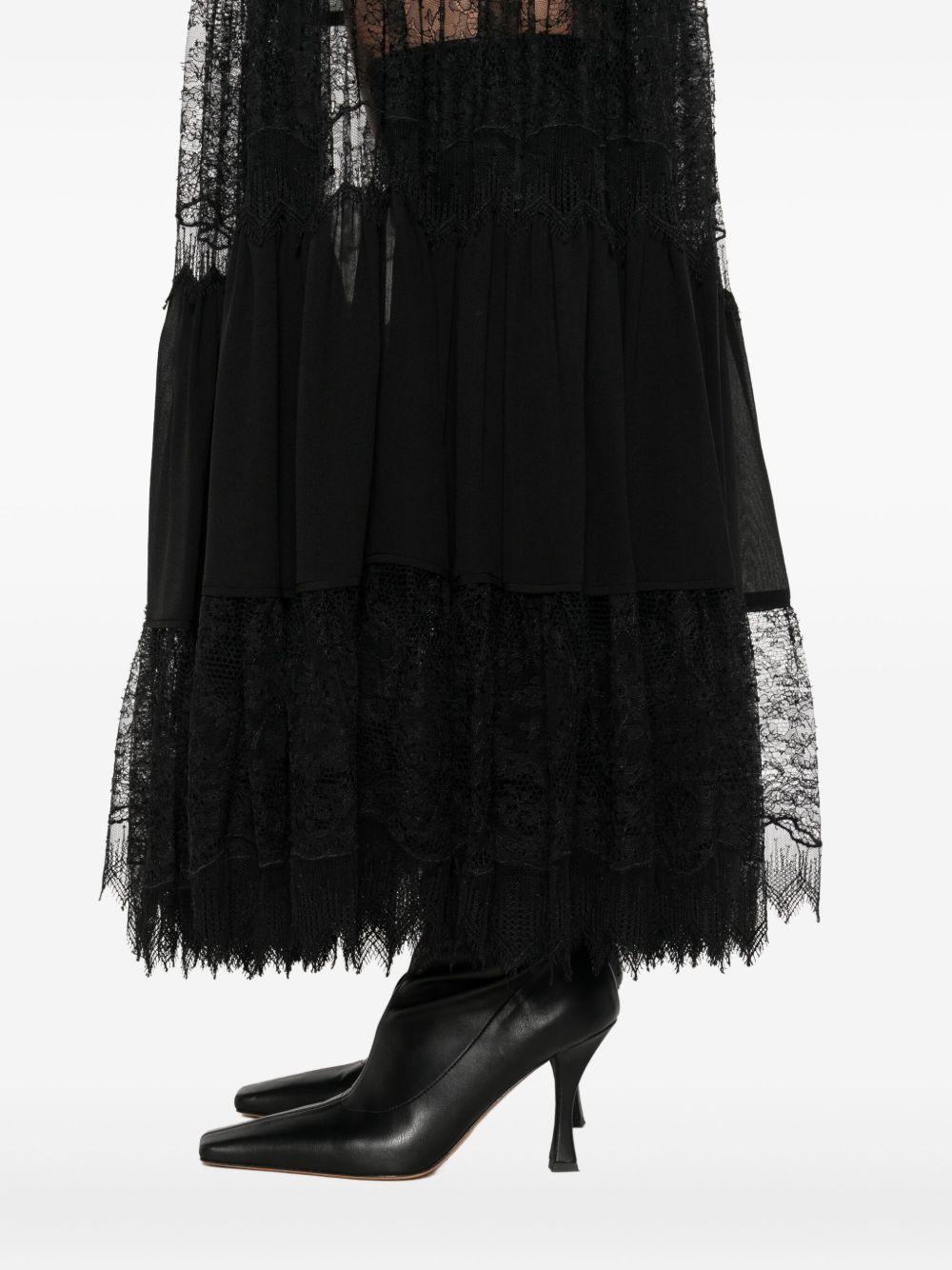 tiered lace-trimmed maxi skirt - 5