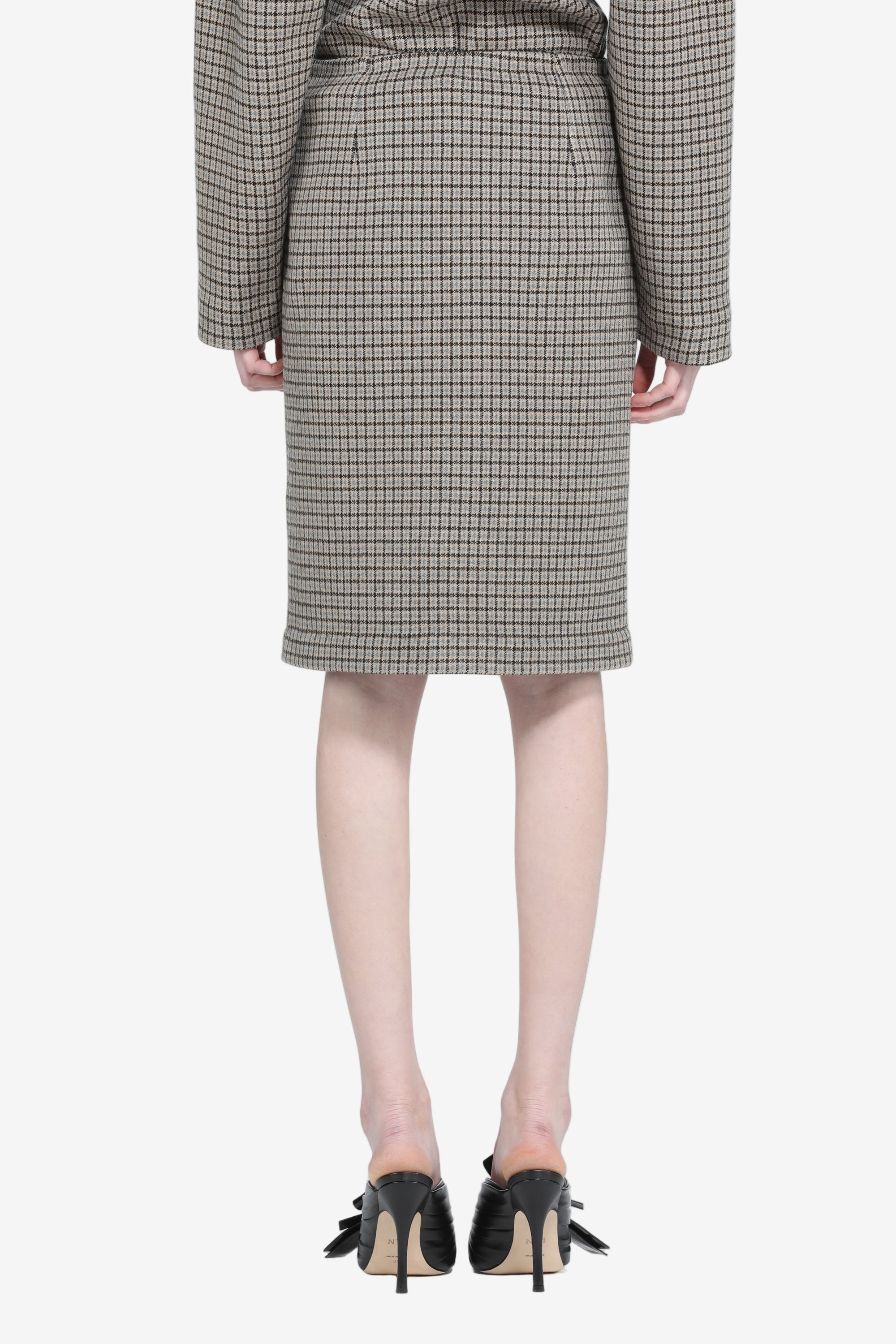 CHECKERED PRINT PENCIL SKIRT - 2