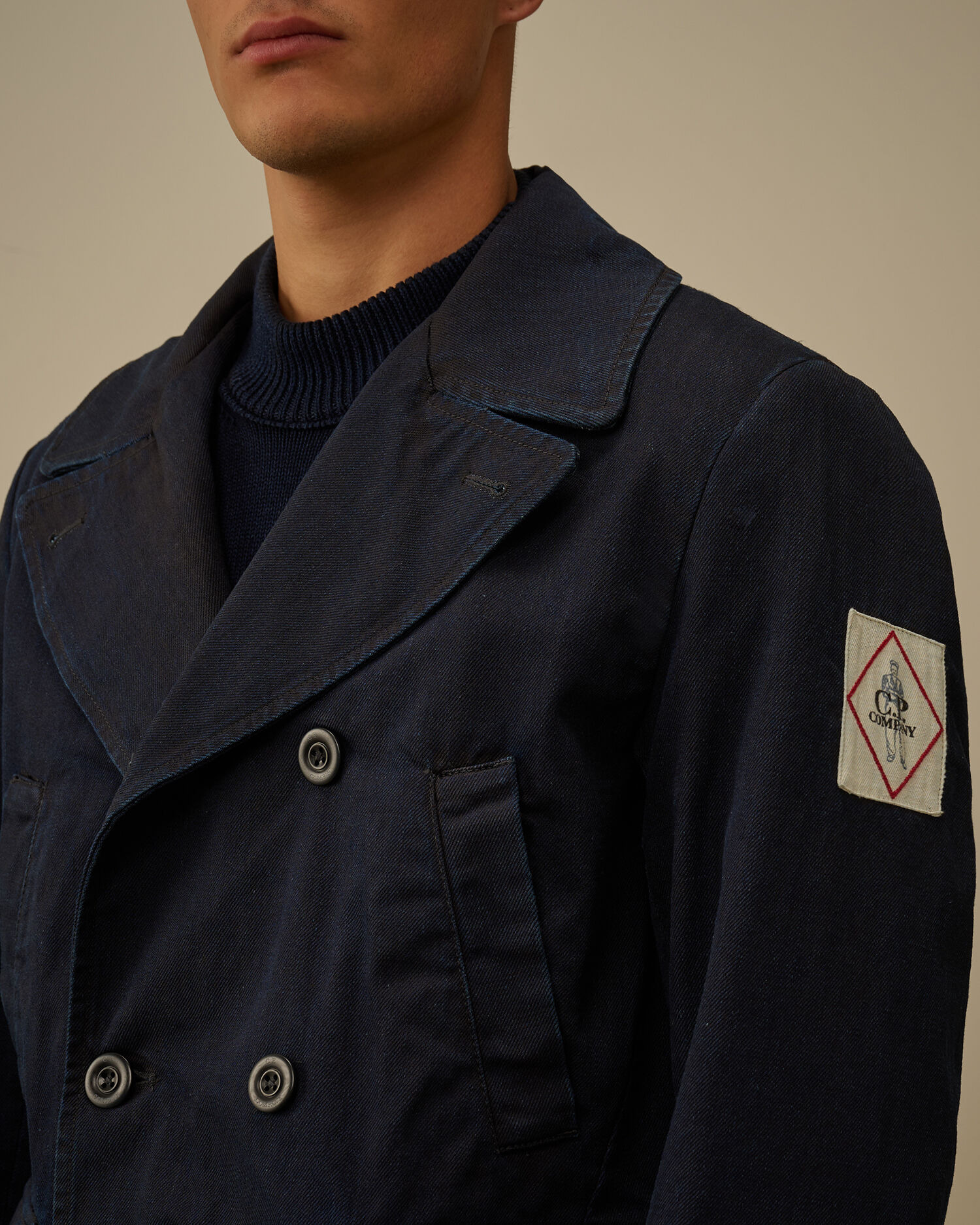 3/4 Plated Denim Pea Coat - 5