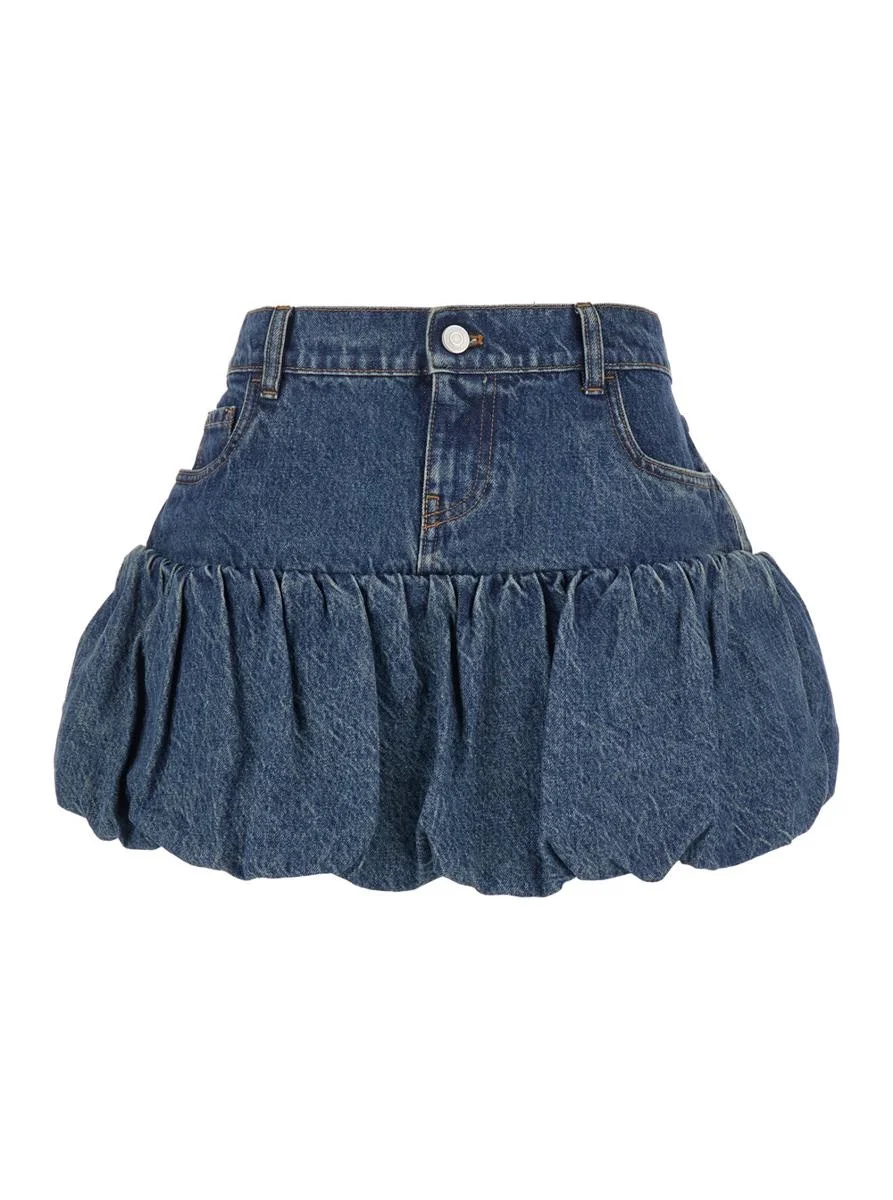 Coperni Blue Miniskirt With Logo Patch On The Rear And Gathered Hem In Denim Woman - 1