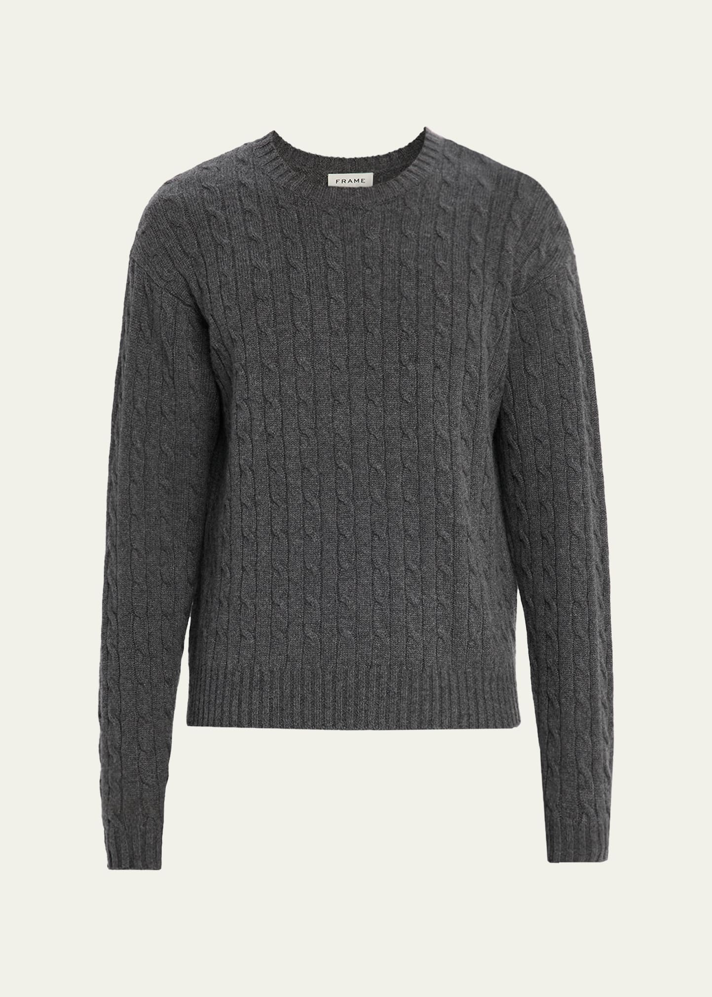 Men's Cable Knit Cashmere and Wool Crewneck Sweater - 1