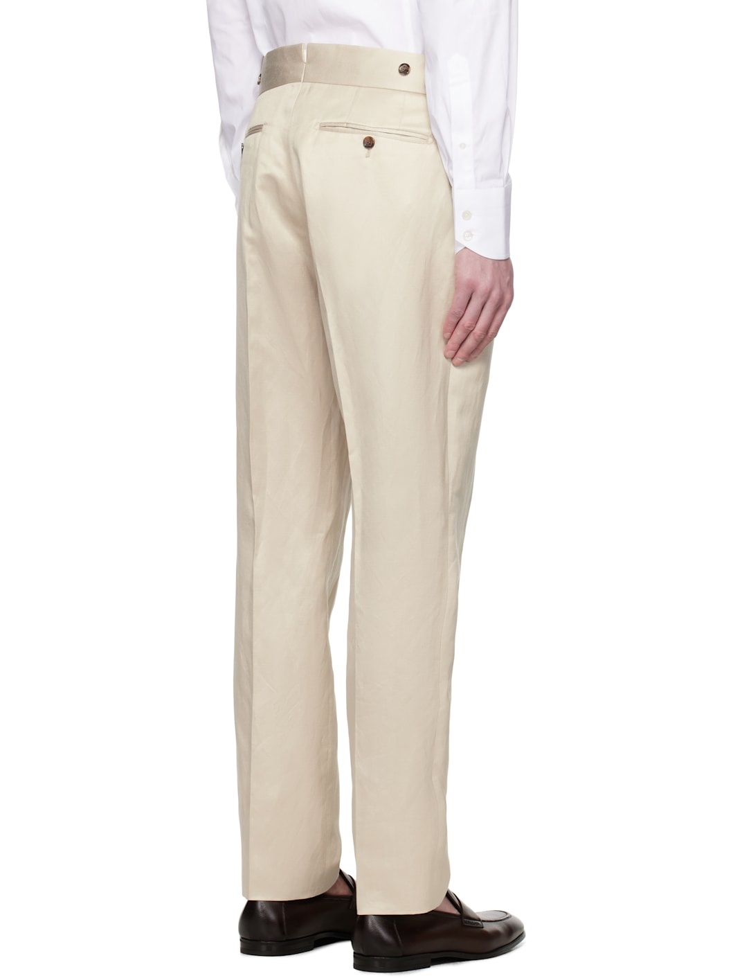 Beige Silk Linen Twill Atticus Trousers - 3