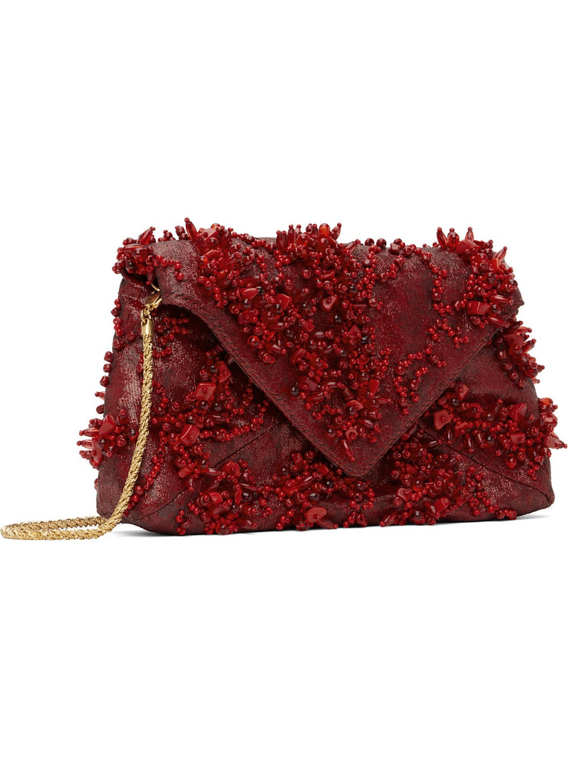 Dries Van Noten Red Small Embellished Mattelasse Envelope Bag outlook
