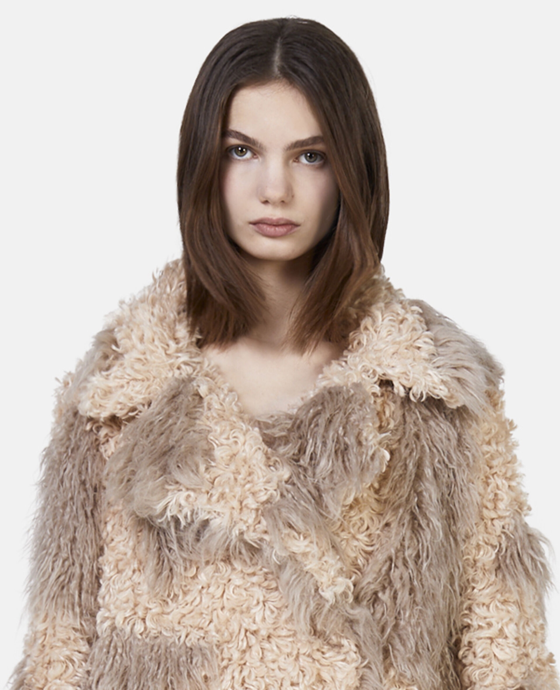 Tree Bark Print Long Teddy Coat - 4