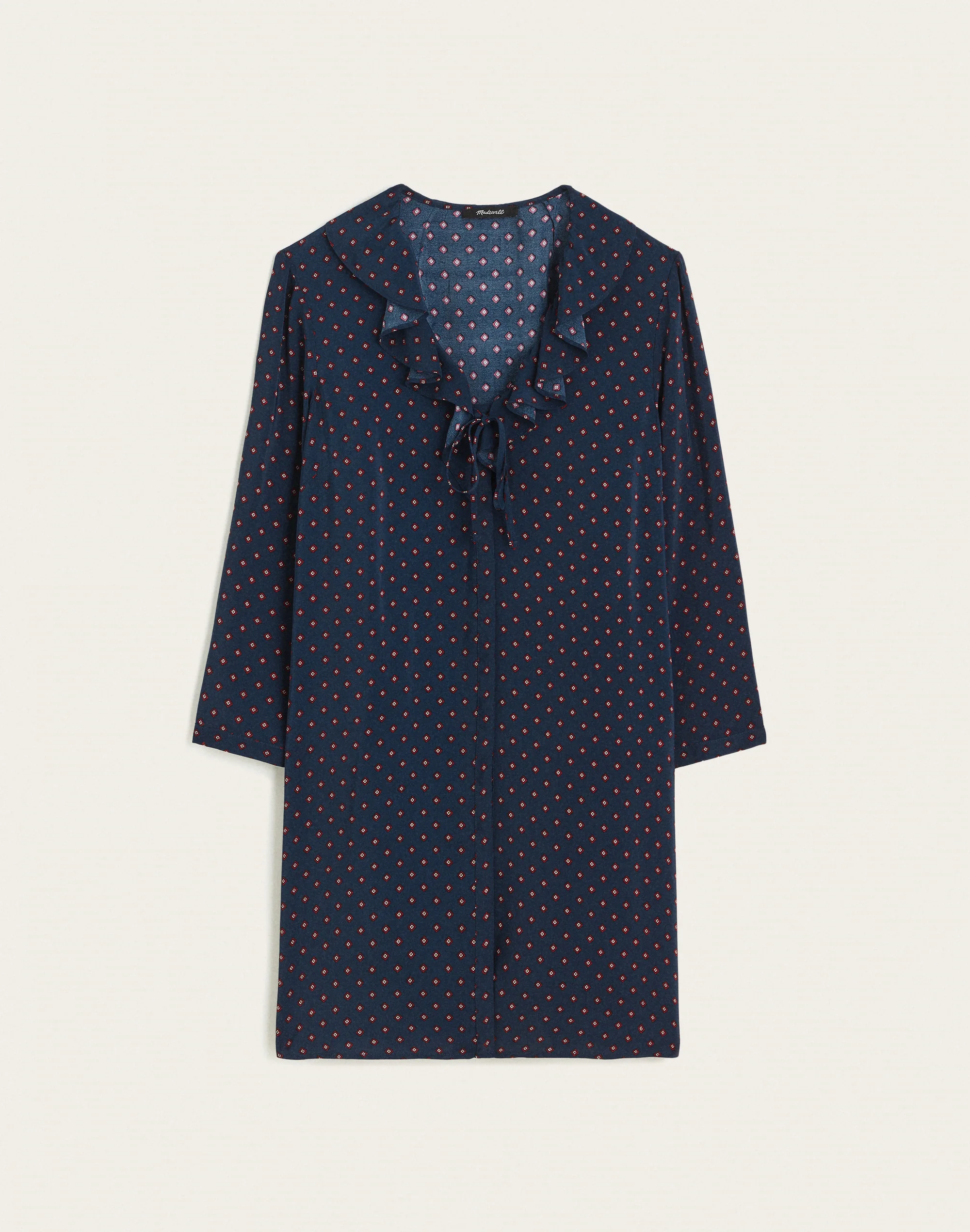 Ruffled V-Neck Long-Sleeve Mini Dress - 1