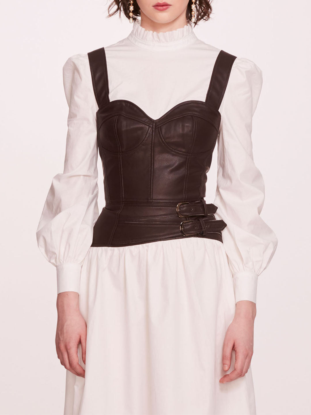 FAUX LEATHER POPLIN CORSET DRESS - 4