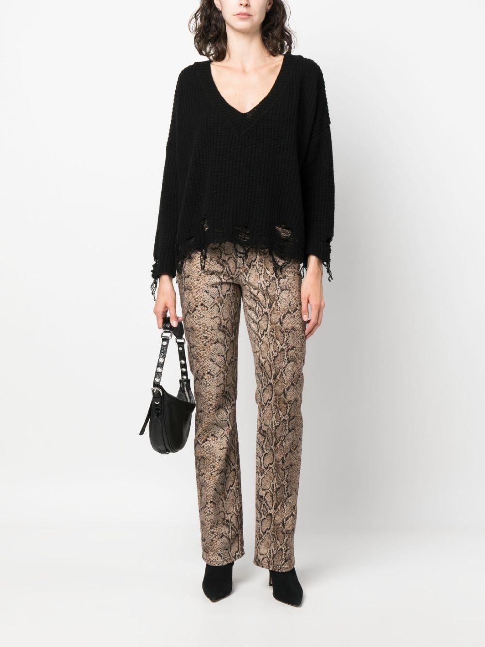 ripped V-neck knitted jumper - 2