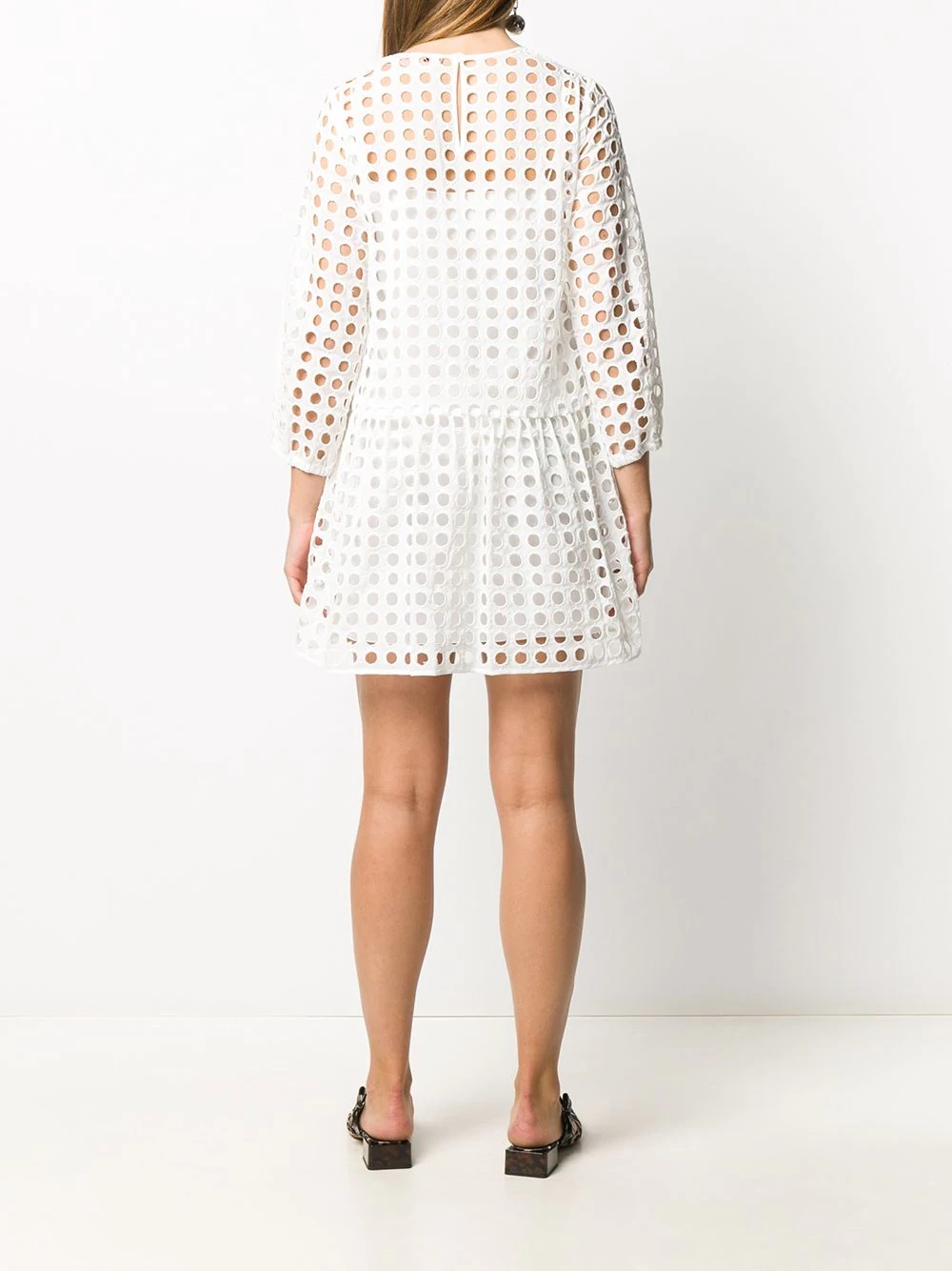 perforated-design shift dress - 4