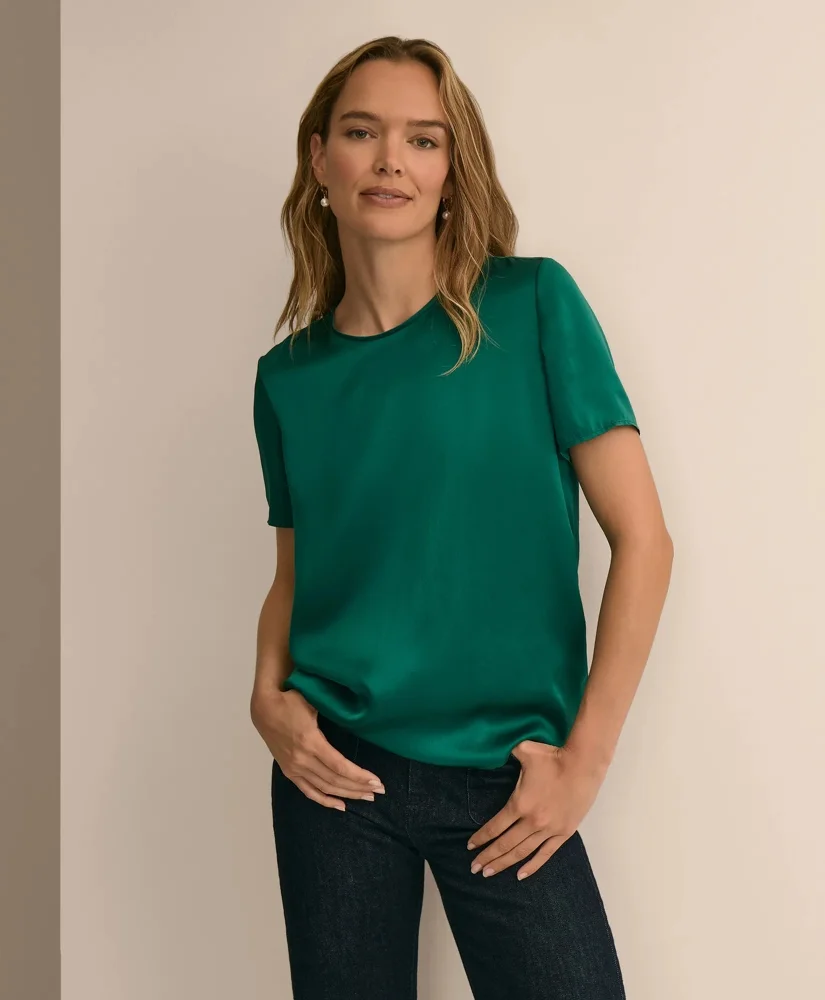 Short-Sleeve Top in Washable Silk Charmeuse - 1