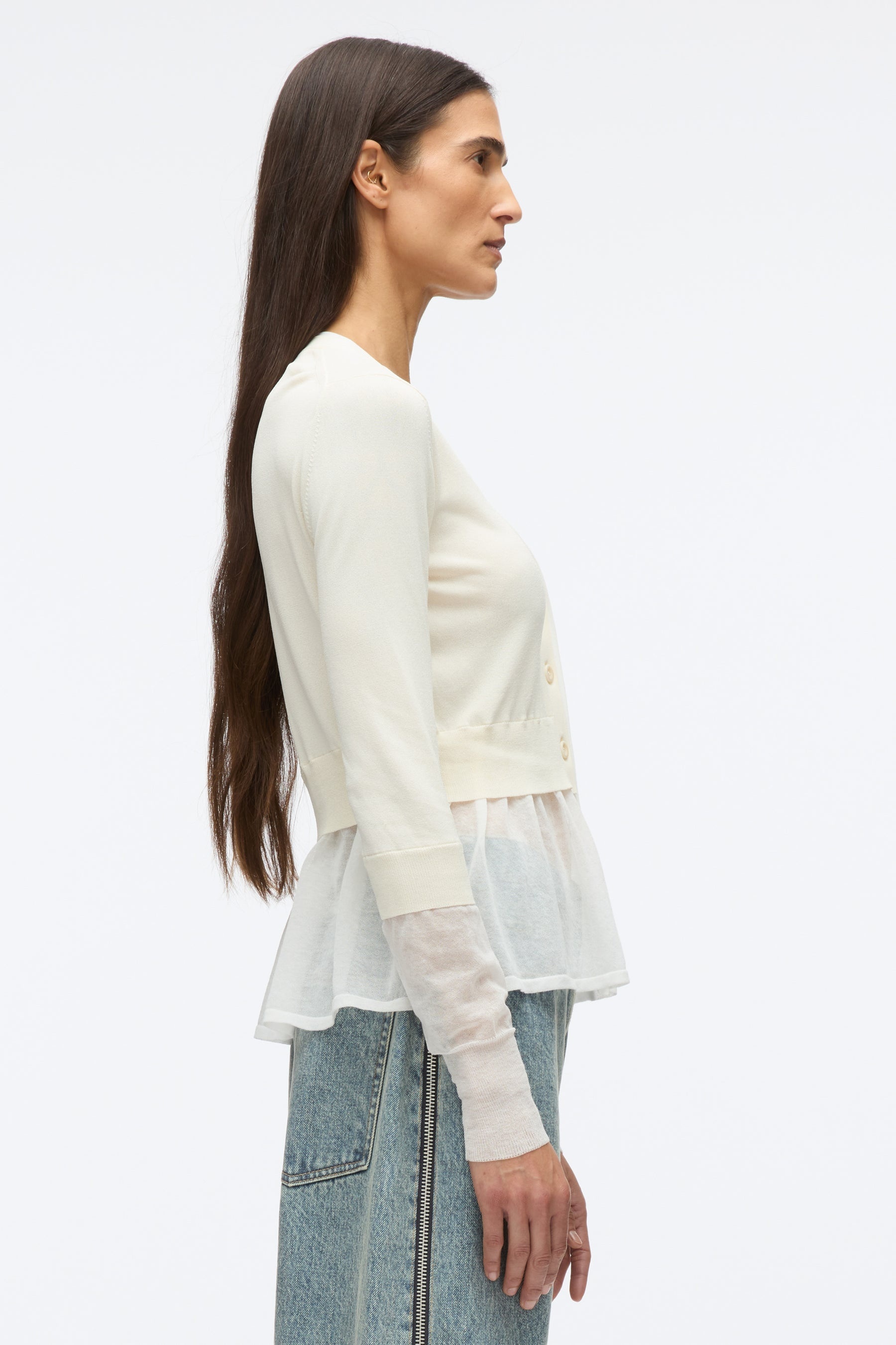 Gauze Peplum Double Layer Cardigan - 4