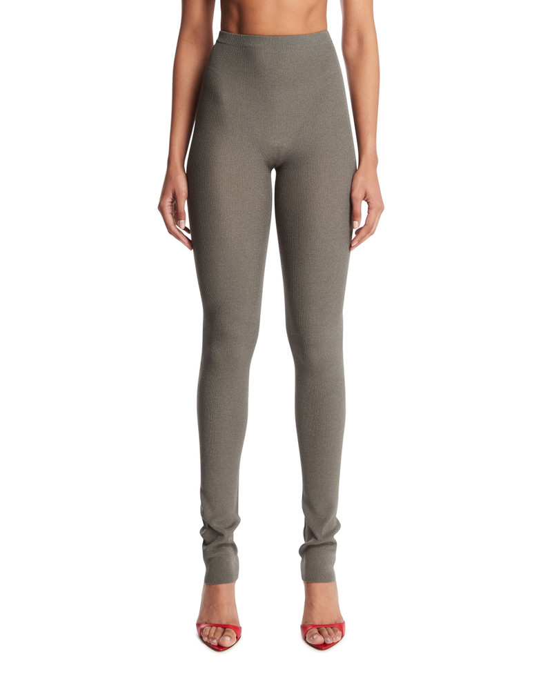 Gray Ribbed Viscose Leggings 1