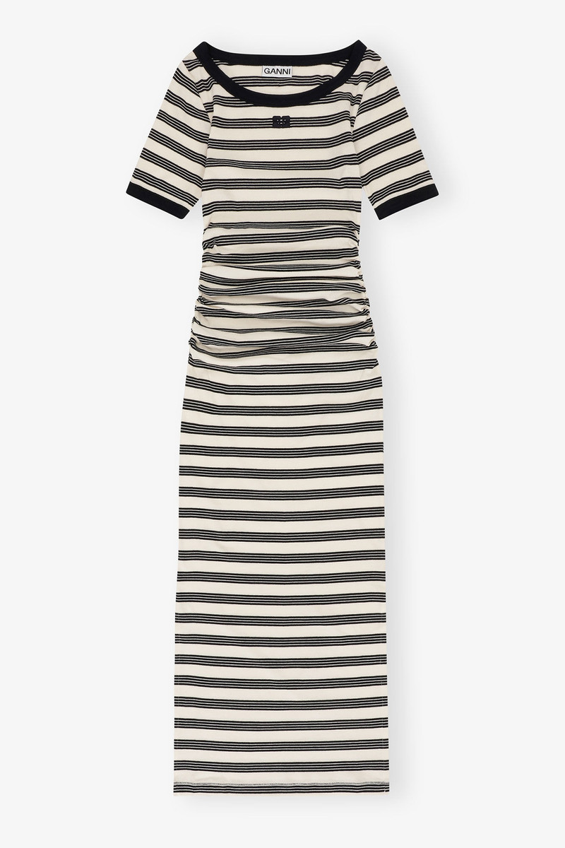 STRIPED SOFT COTTON RIB SHORT SLEEVE DRESS 1