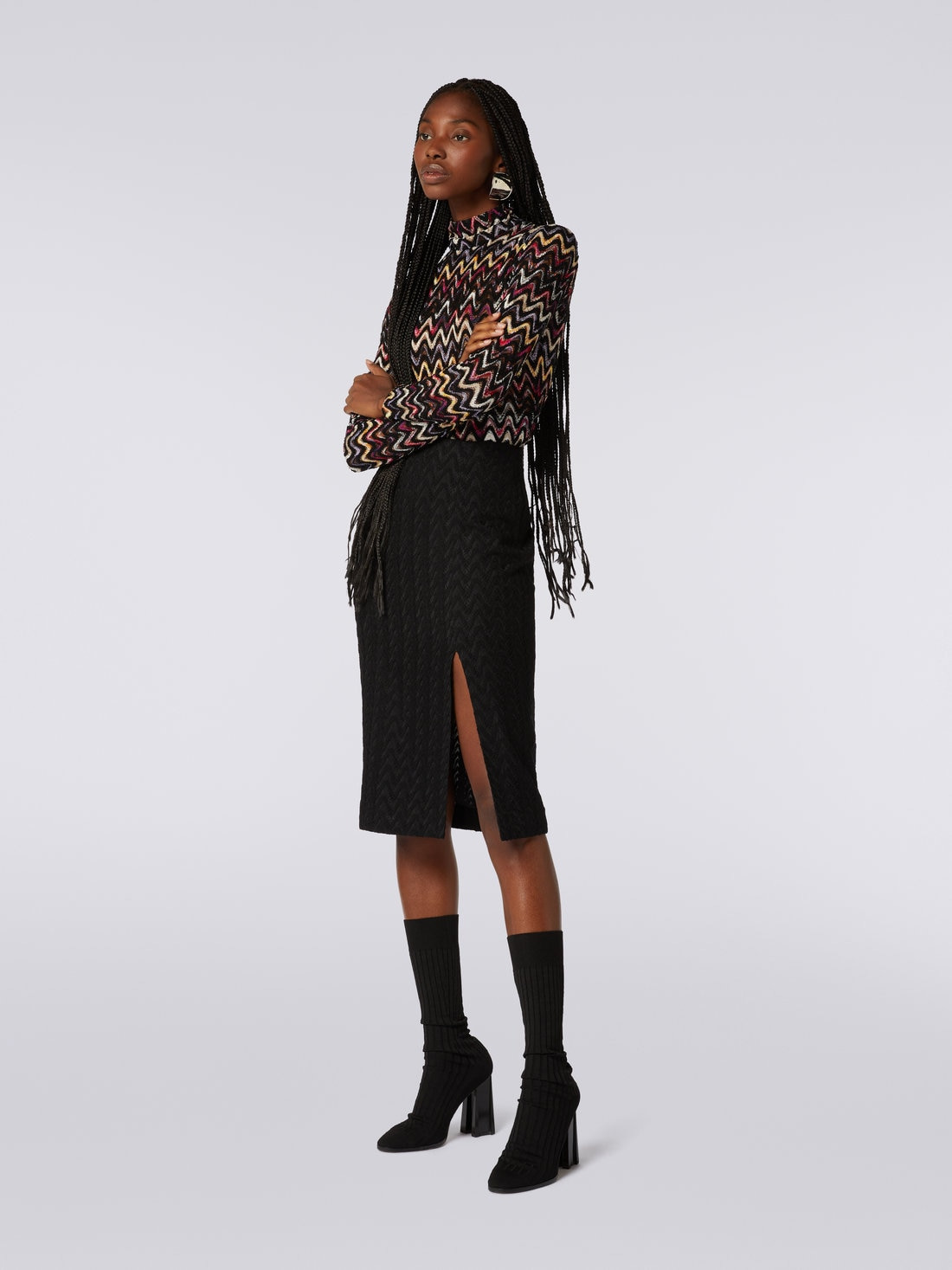 Midi skirt with split in raschel knit wool and viscose - 3
