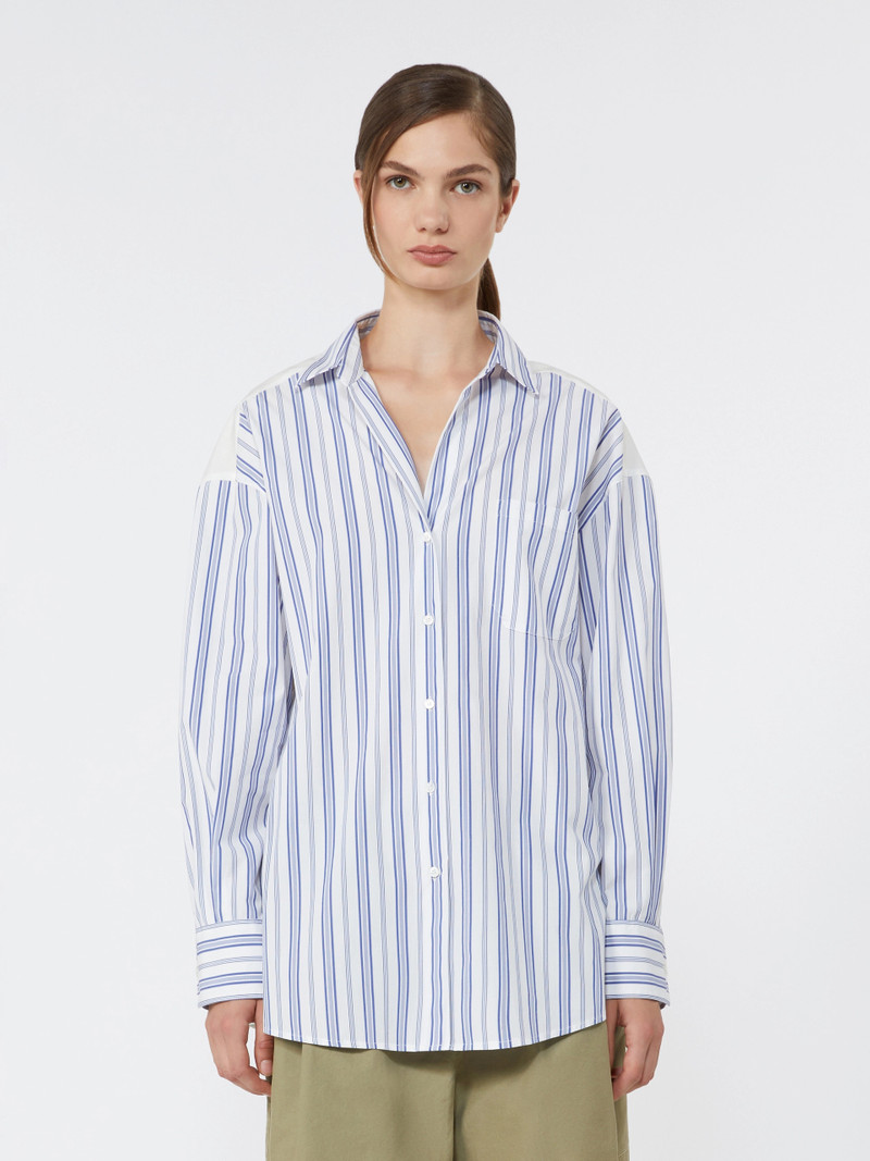 TESSILE Striped cotton shirt with eyelet lace - NAVY 3