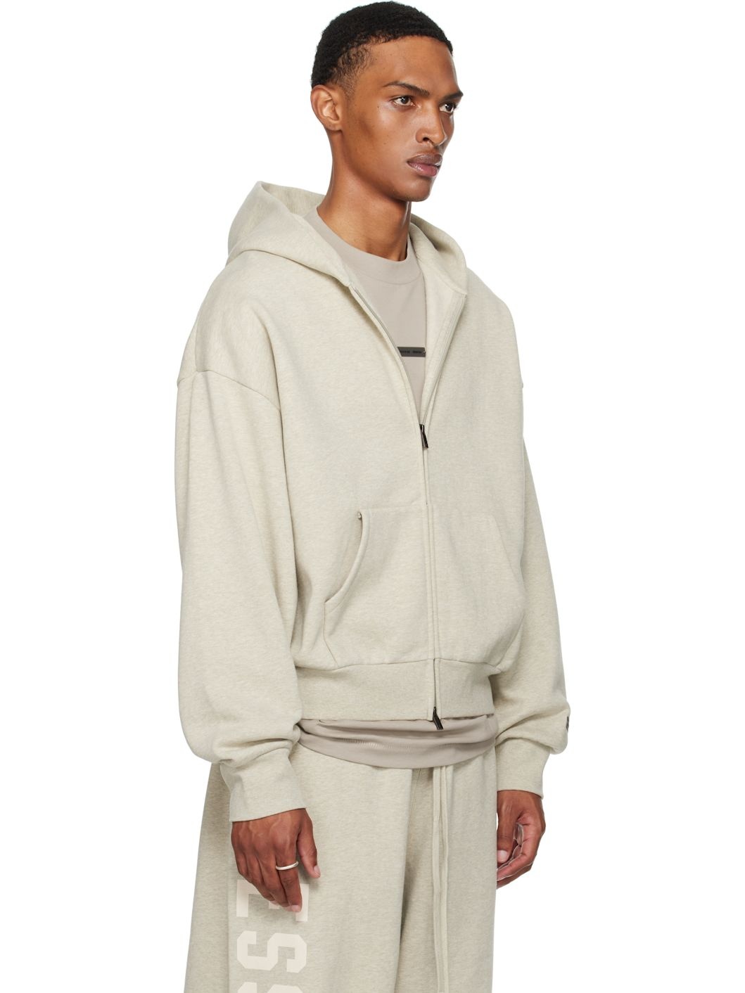 Beige Classic Fit Fleece Zip-Up Hoodie - 2