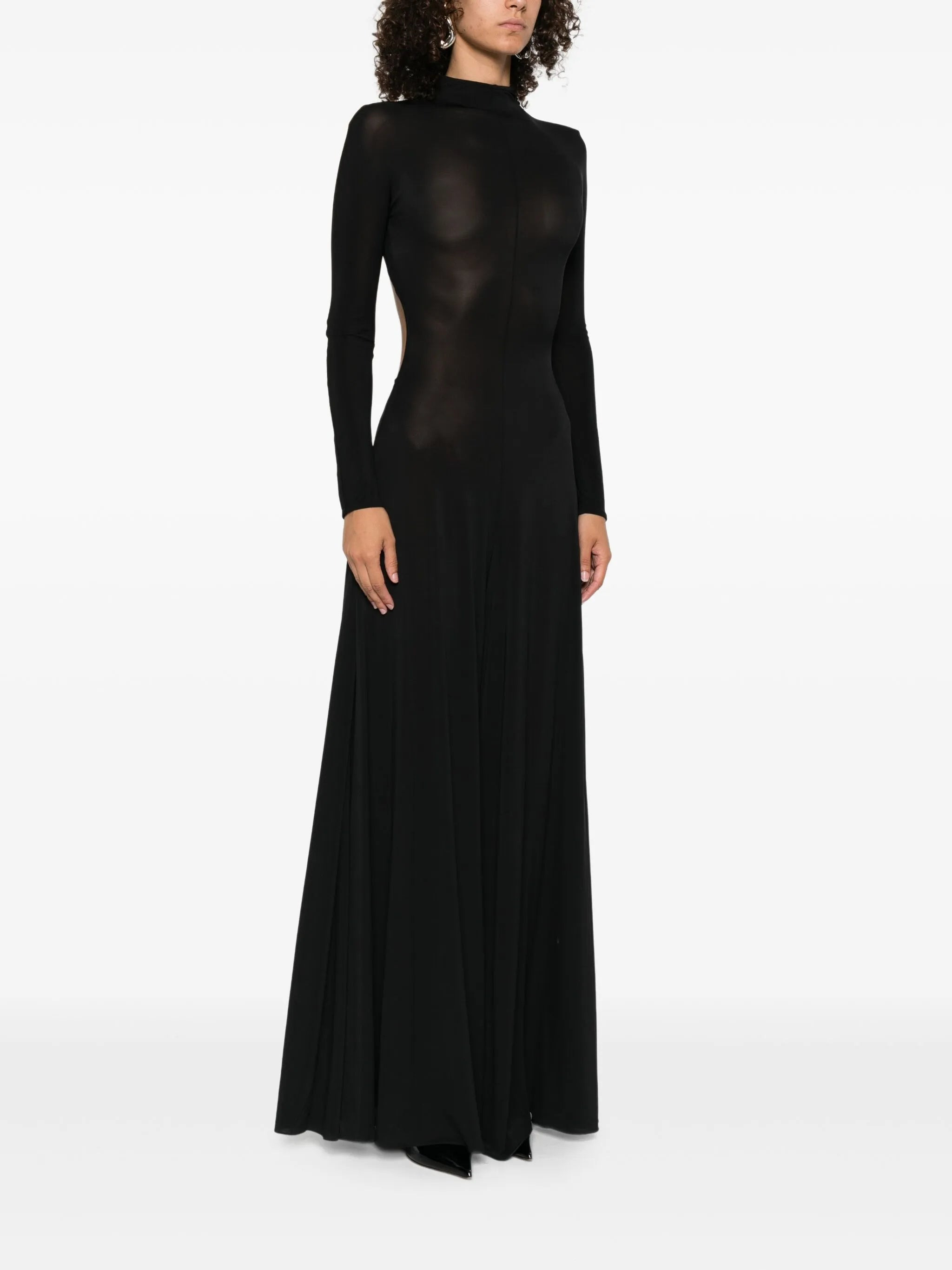 Alaïa ALAIA HNK LS PLEAT SHEER MAXI DRESS BLACK - 4