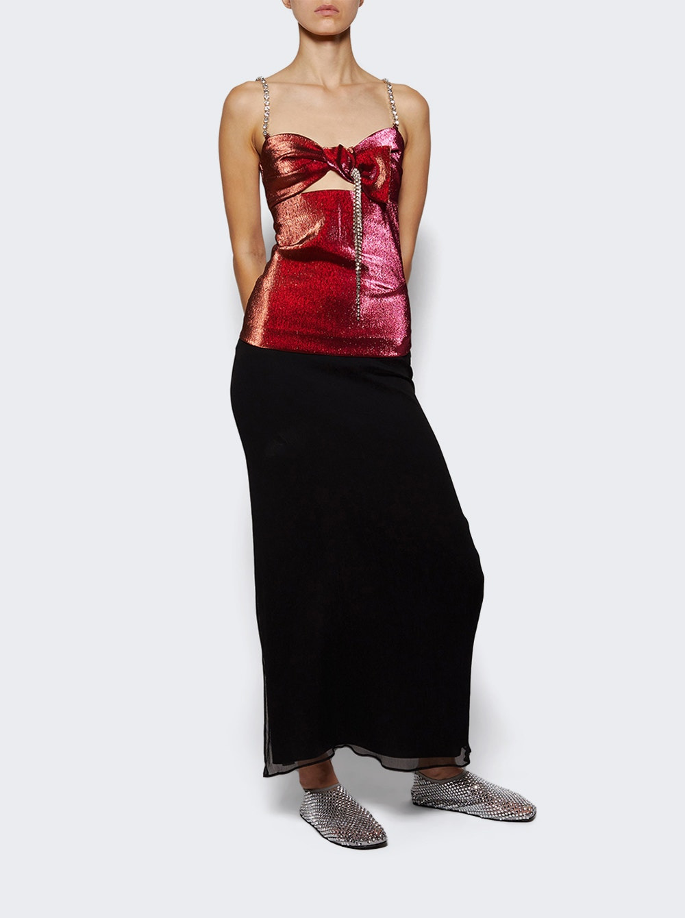 Crystal Embellished Stretch Lame Top Fuchsia And Orange - 5
