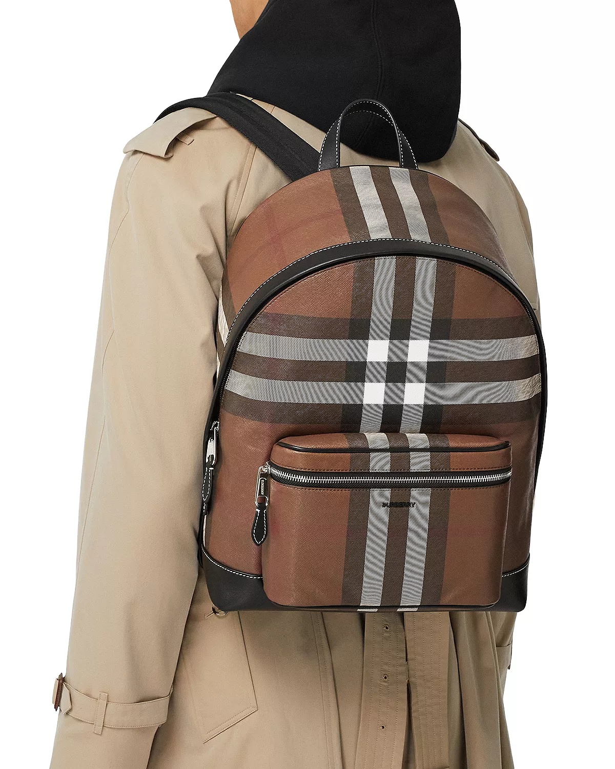 Check & Leather Backpack - 3
