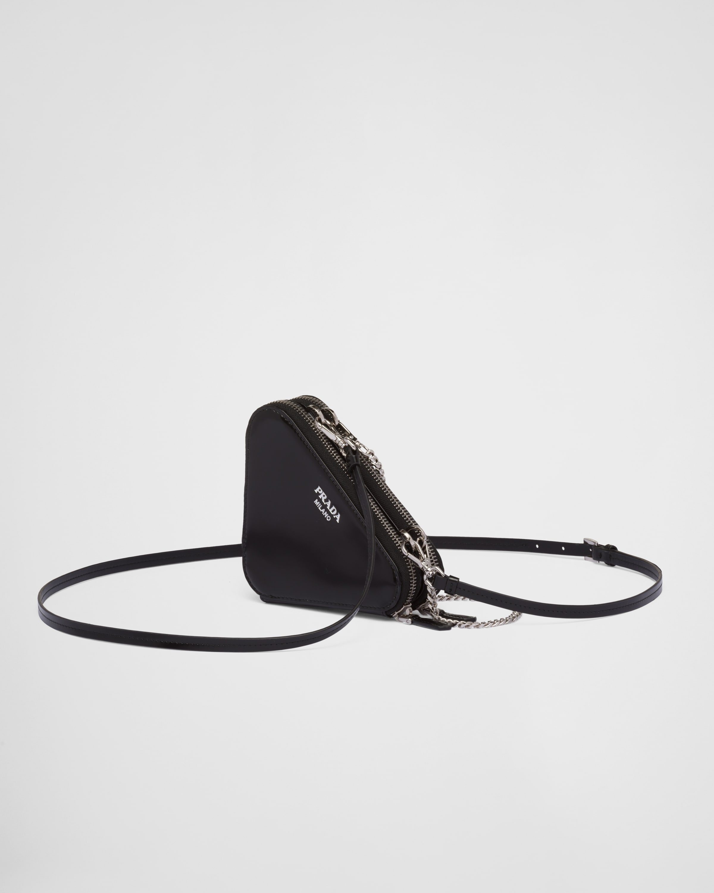 Triangular embellished satin and leather mini-pouch - 3