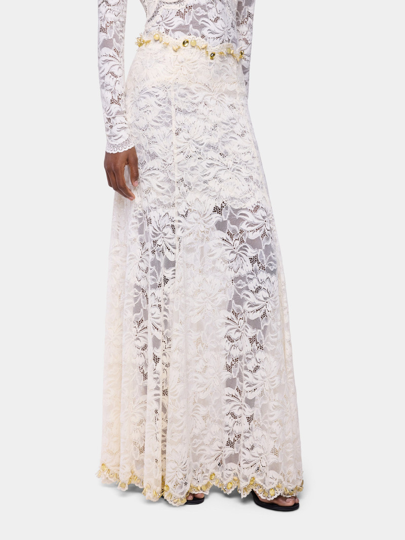 LONG SKIRT IN OFF WHITE HAND EMBROIDERED LACE 4