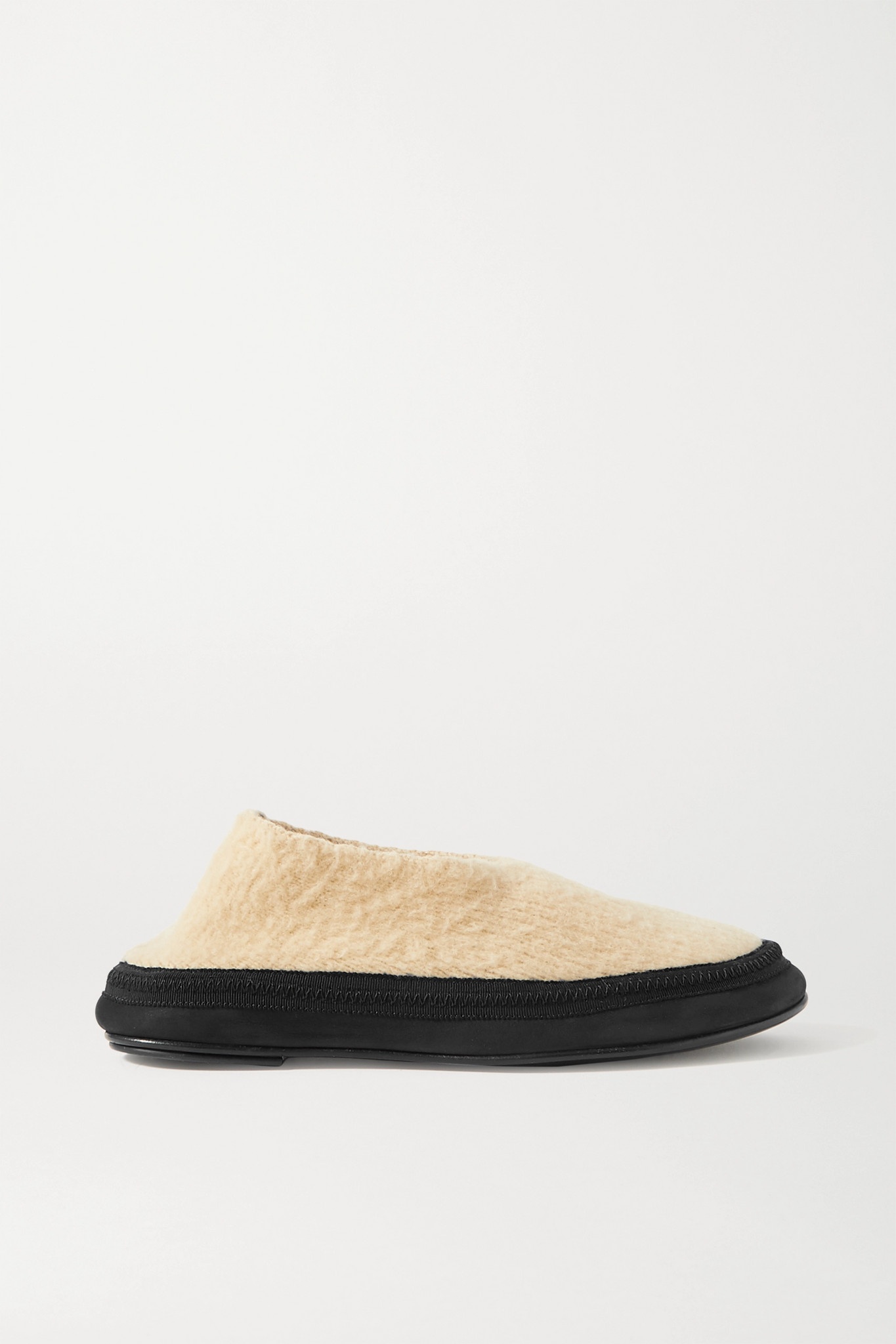 Fairy grosgrain and suede-trimmed cashmere slippers - 1