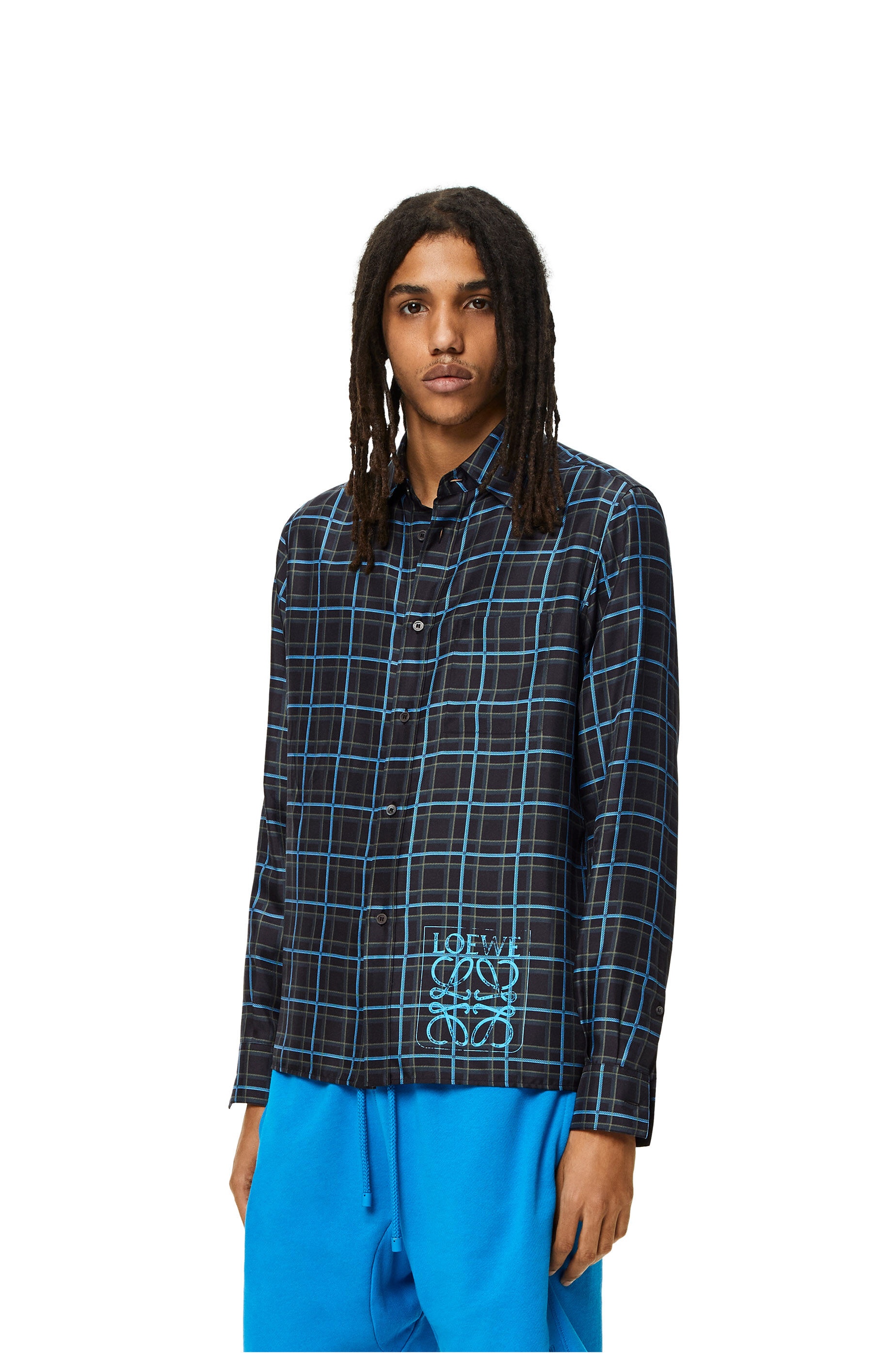 Anagram stamp check shirt in silk and cotton - 3