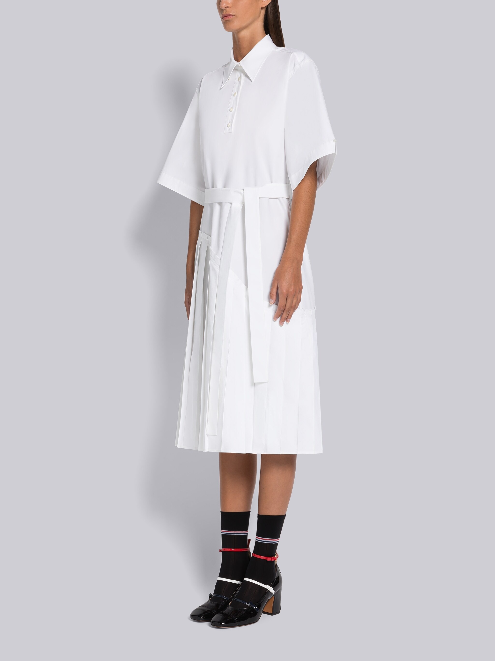 Heavy Poplin Asymmetric Pleated Bottom Dress - 2