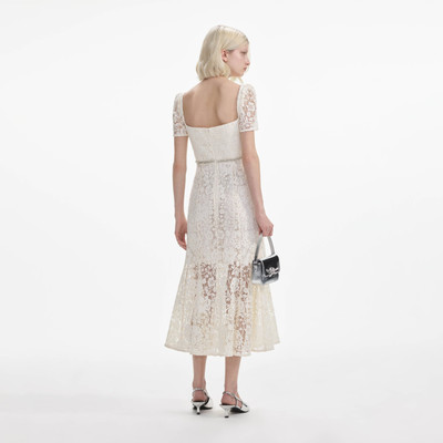 self-portrait Cream Lace Diamante Bow Midi Dress outlook